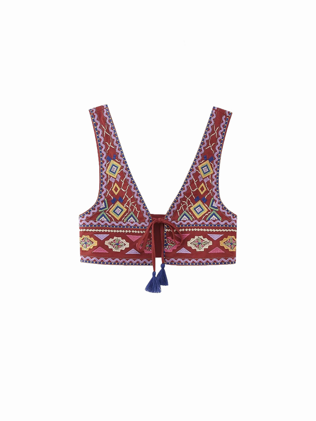 Boho Embroidery Knotted Tank Top