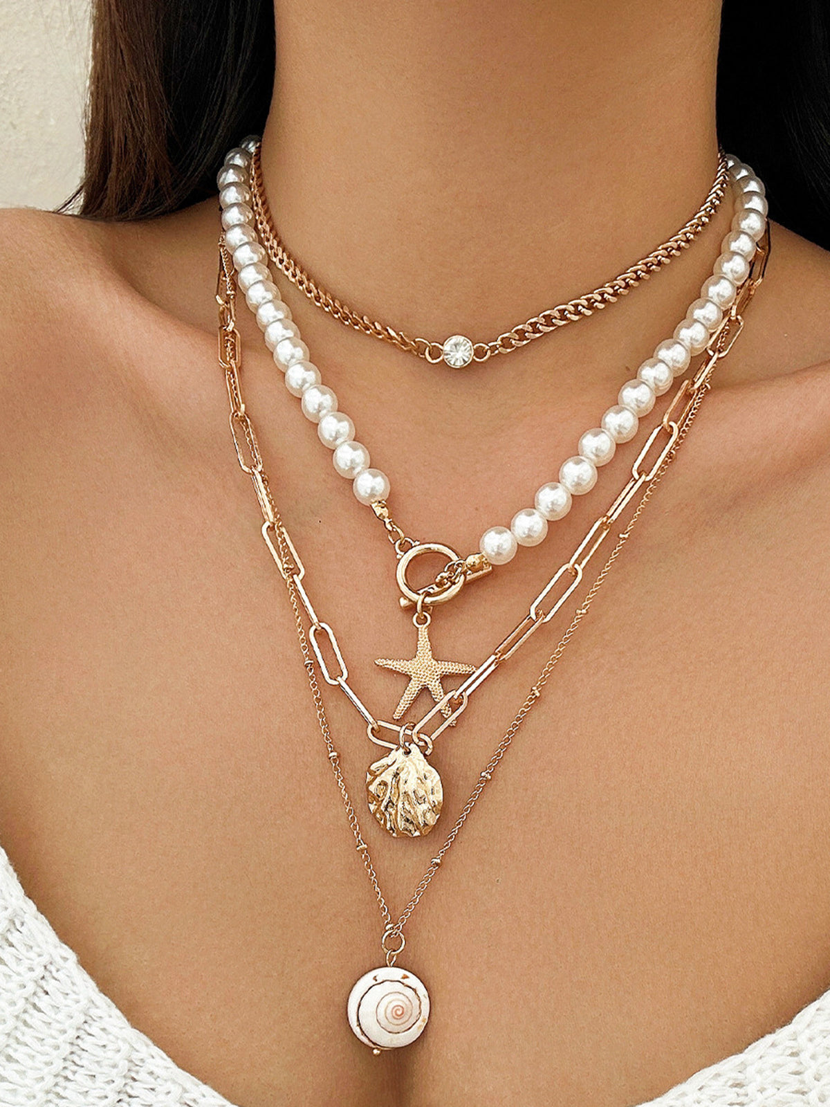 Faux Pearl Shell Beach Style Necklace