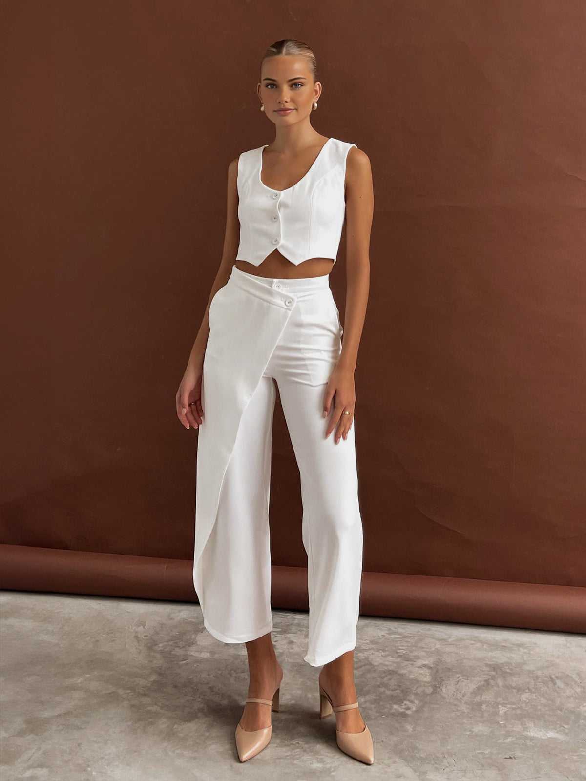 Solid  Asymmetrical Straight Leg Pants Set