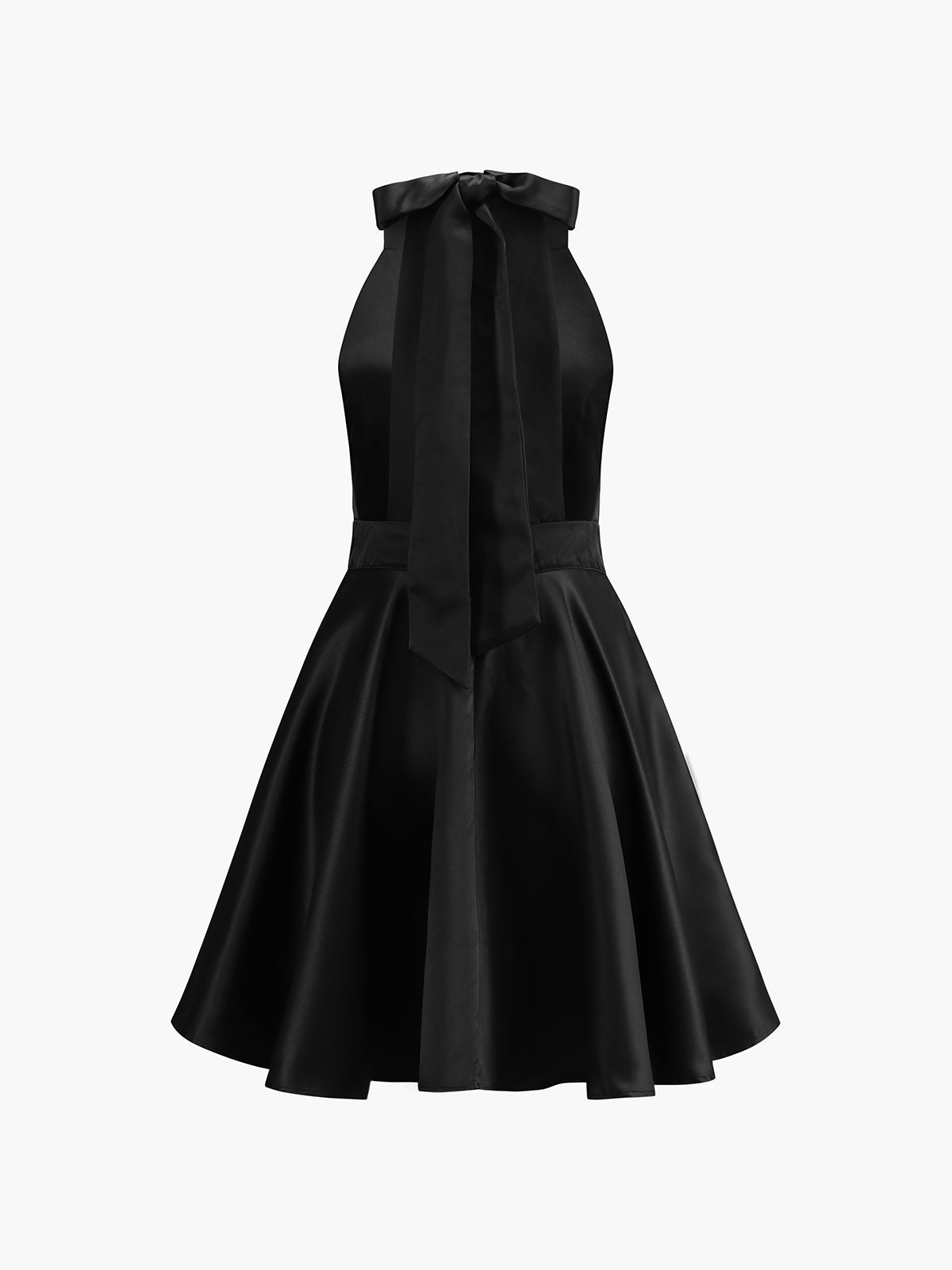 Satin Knotted Doule Pockets Open Back Pleated Mini Dress