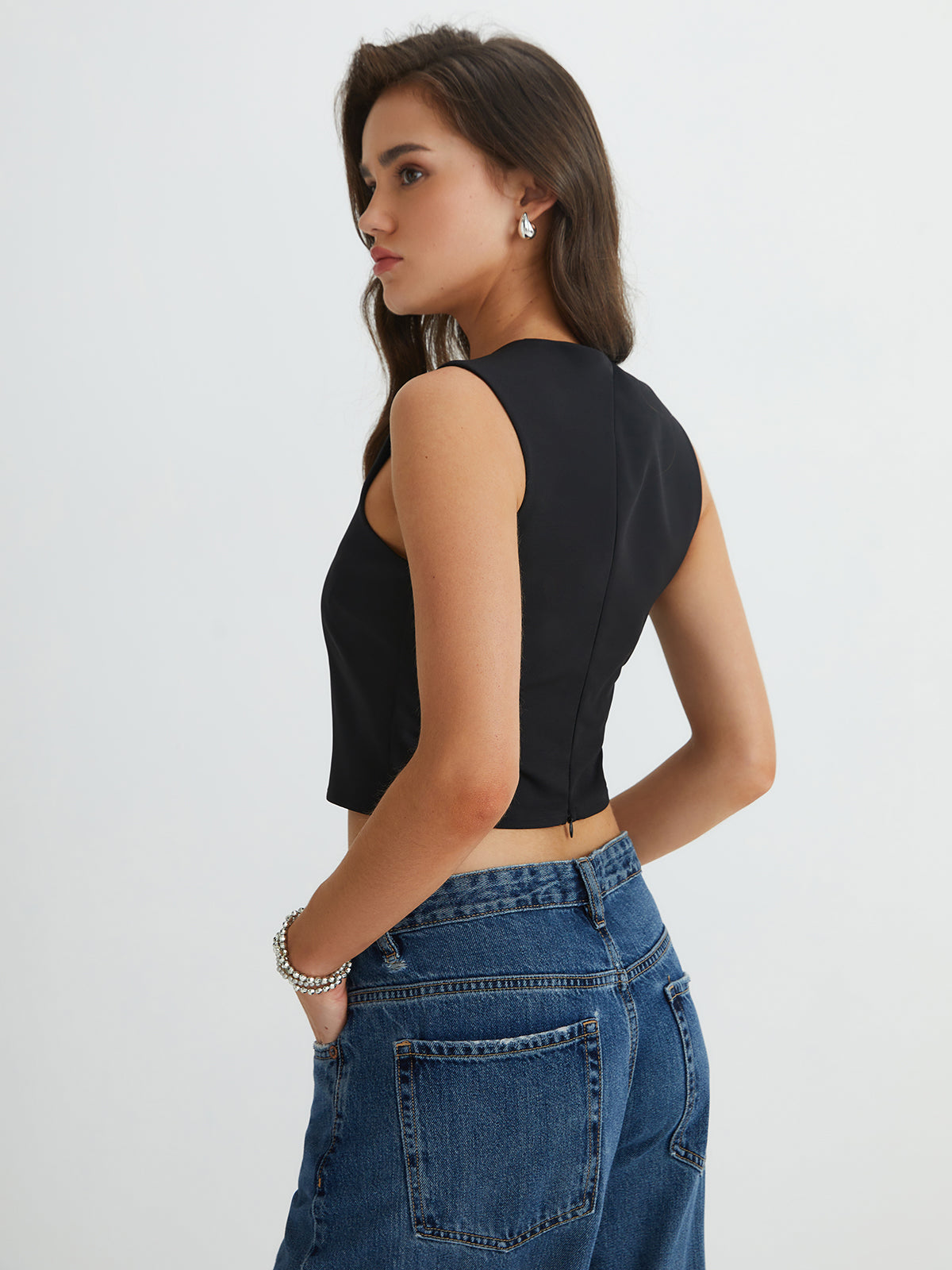 Solid Square Neck Pleated Strappy Top