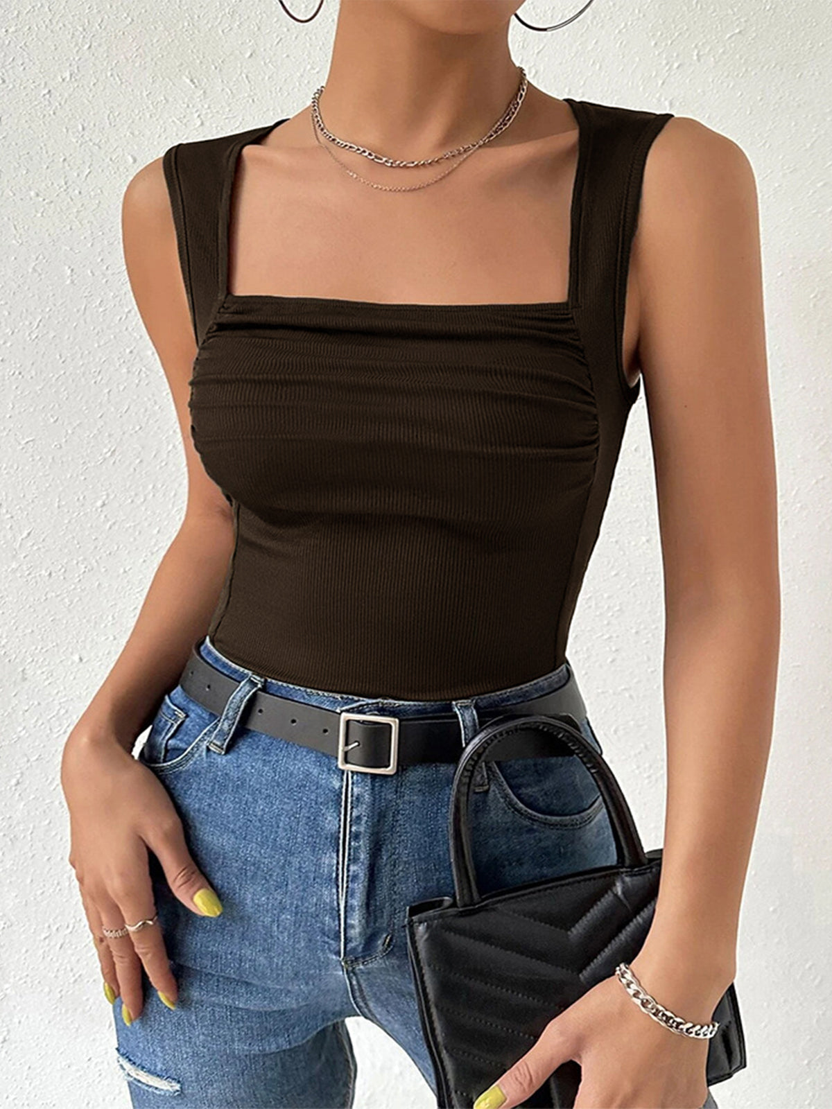 Solid Square Neck Strappy Top