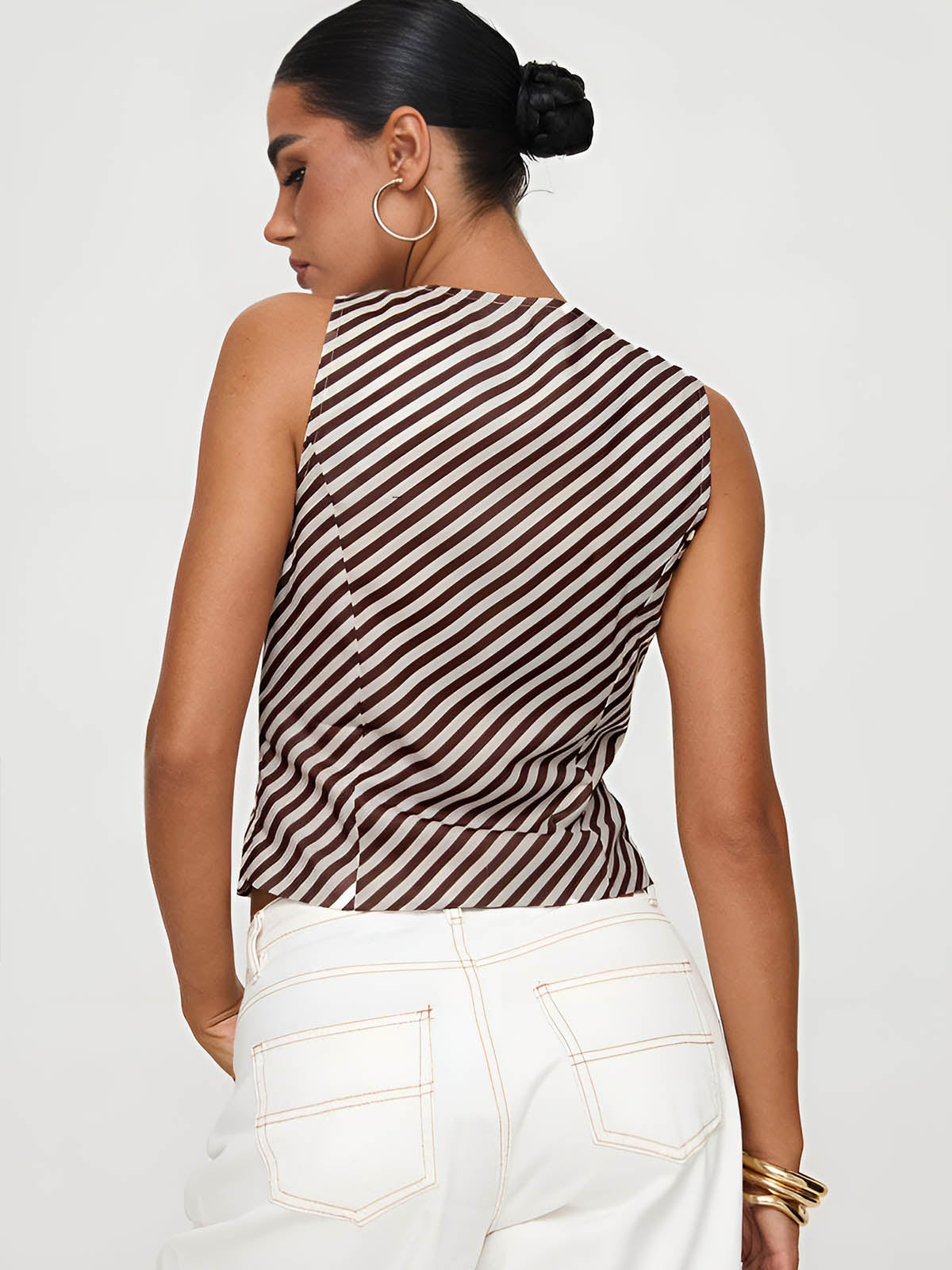 Stripe Knotted V-Neck Vest