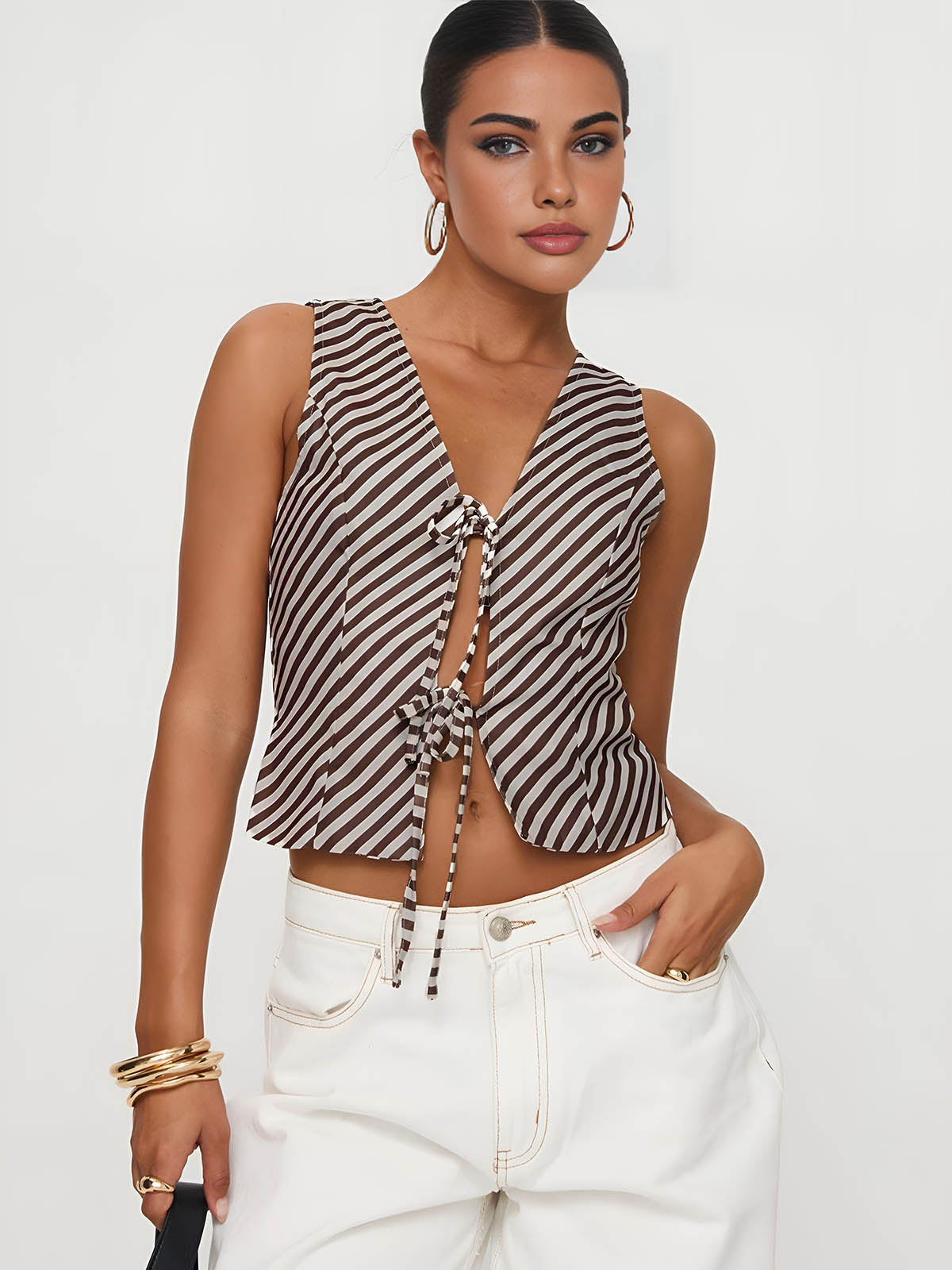 Stripe Knotted V-Neck Vest