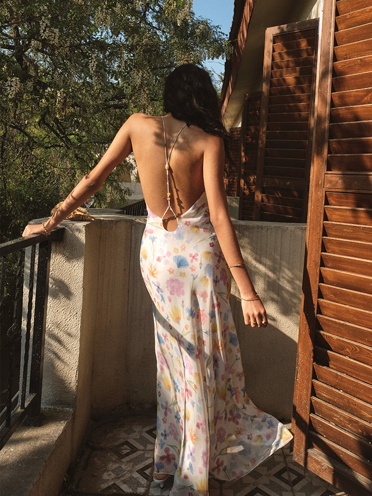 Chiffon Backless Floral Dress