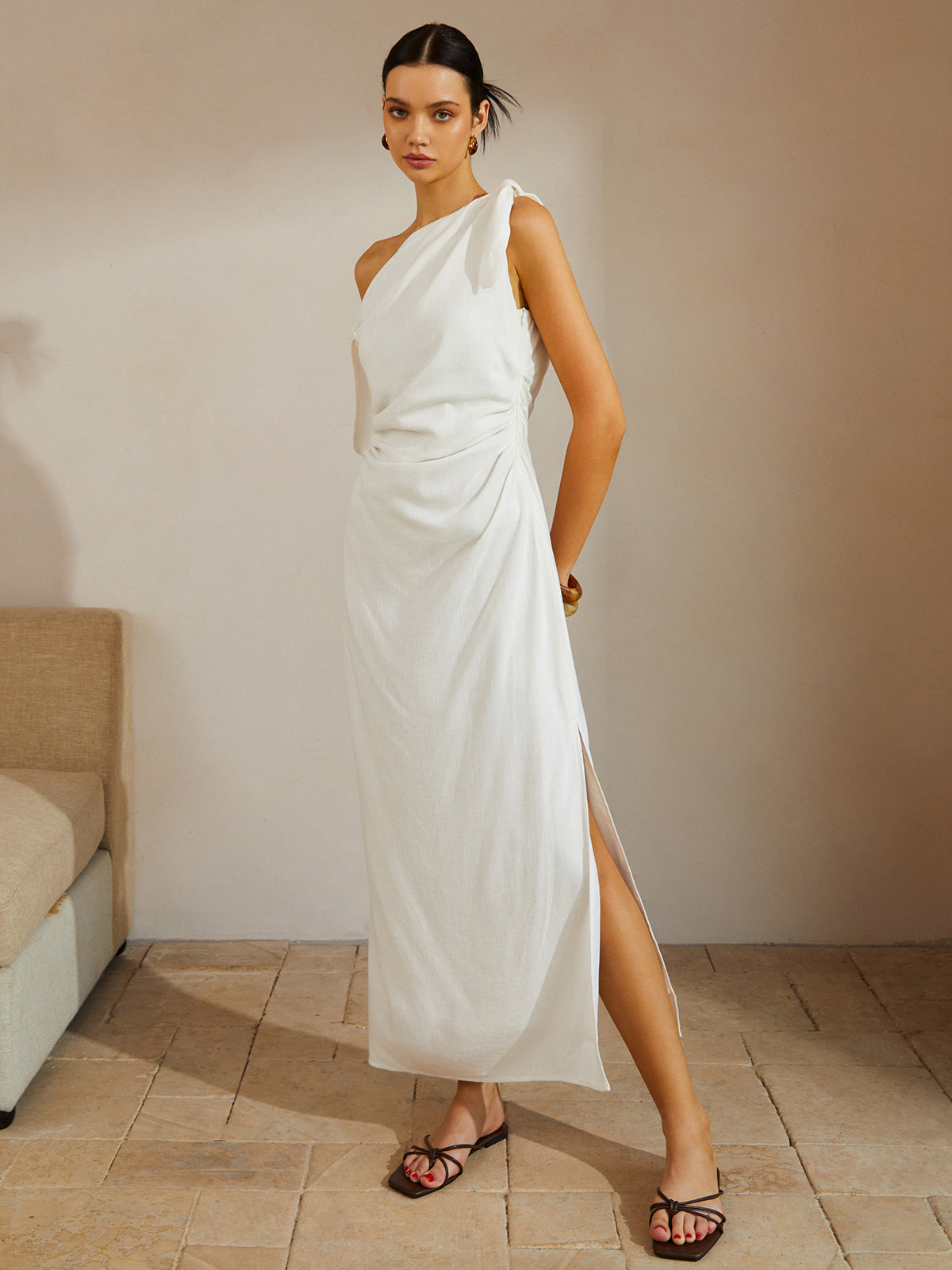 Cotton & Linen Knotted Strap Long Dress