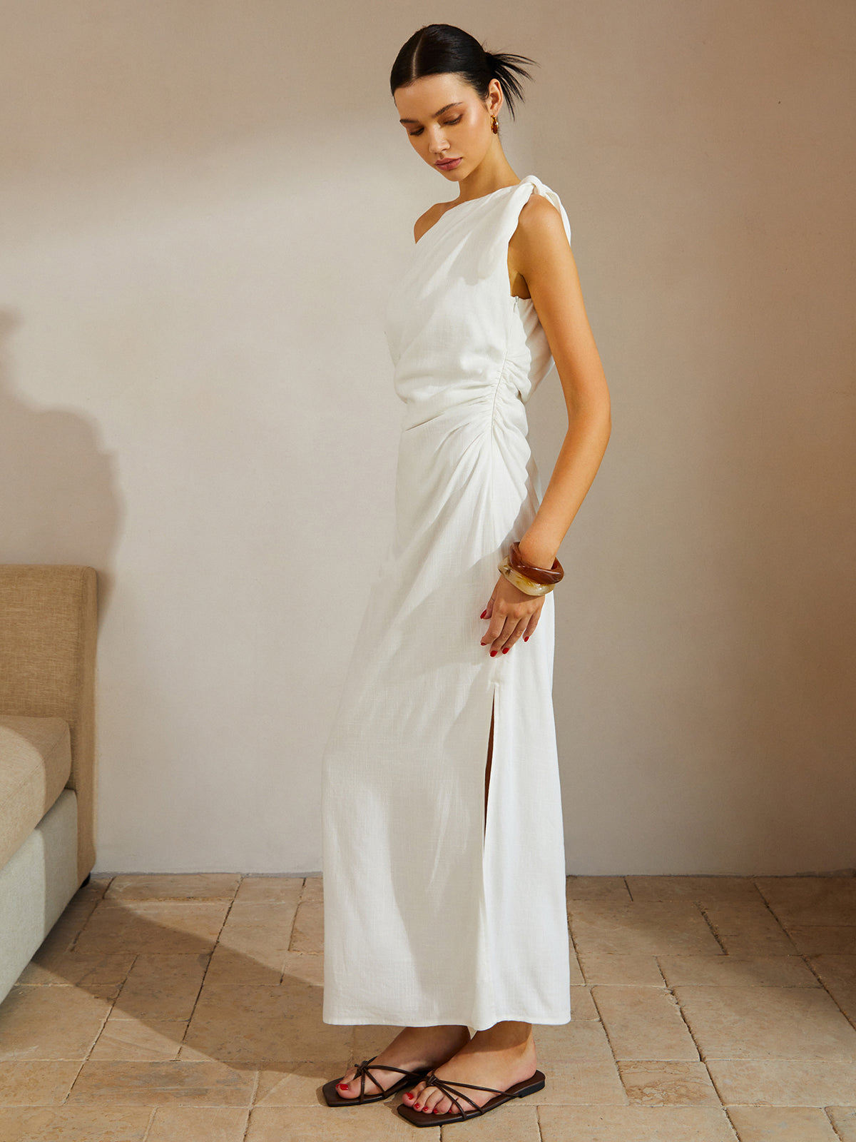 Cotton & Linen Knotted Strap Long Dress