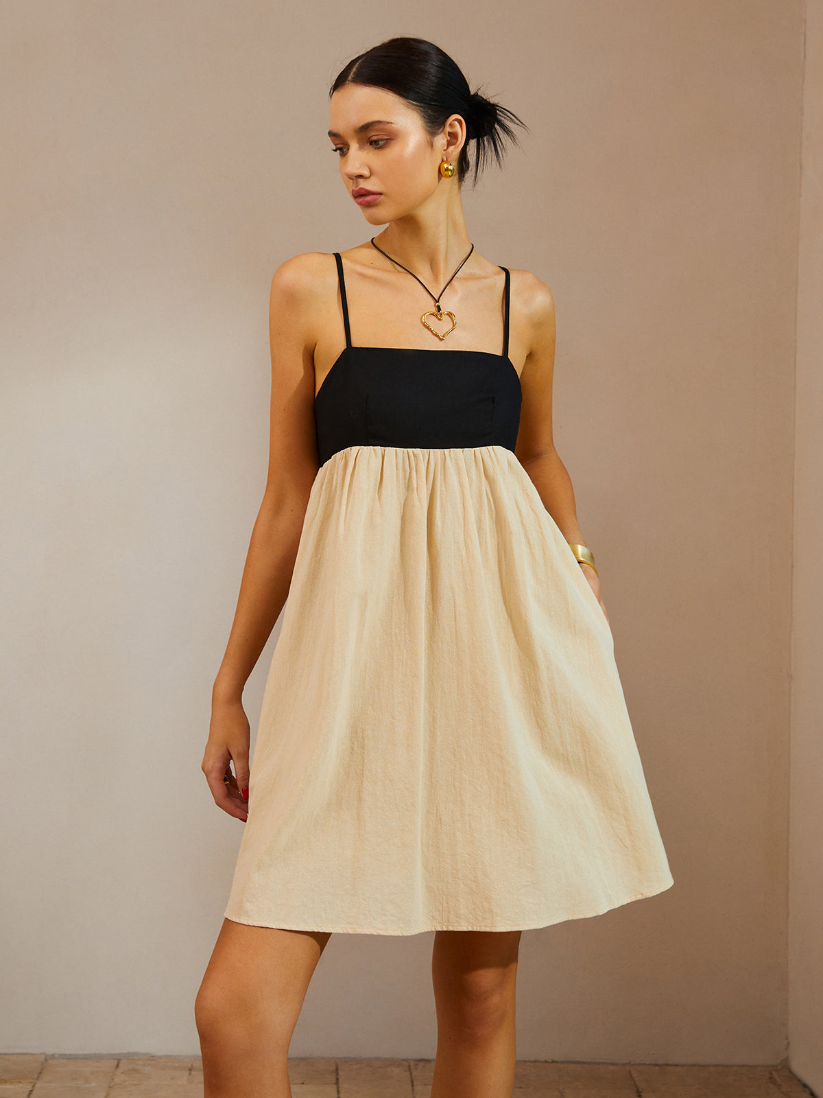 Color Block Backless Spaghetti Strap Short Dress