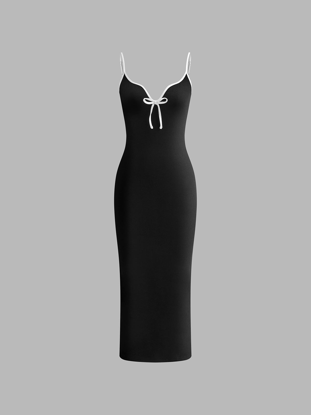 Ribbed Contrast Bow Cami Long Dress