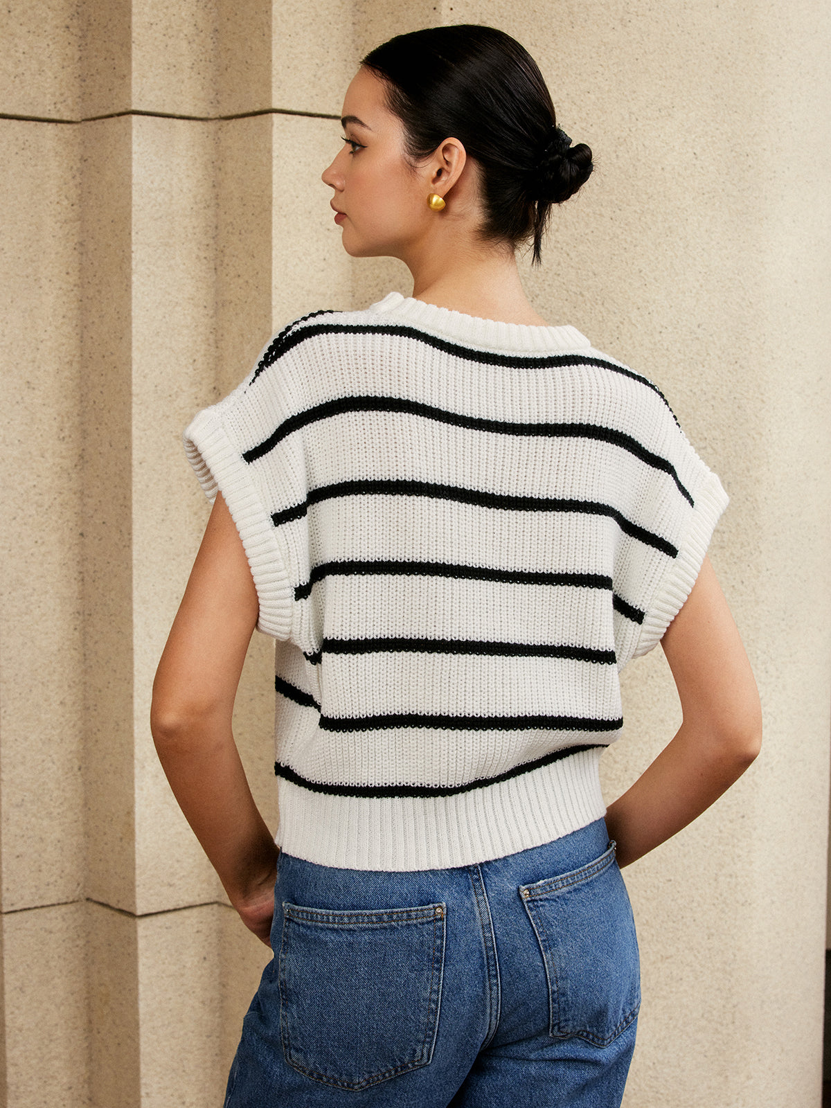 Oversized Striped Cap Sleeve Sweater