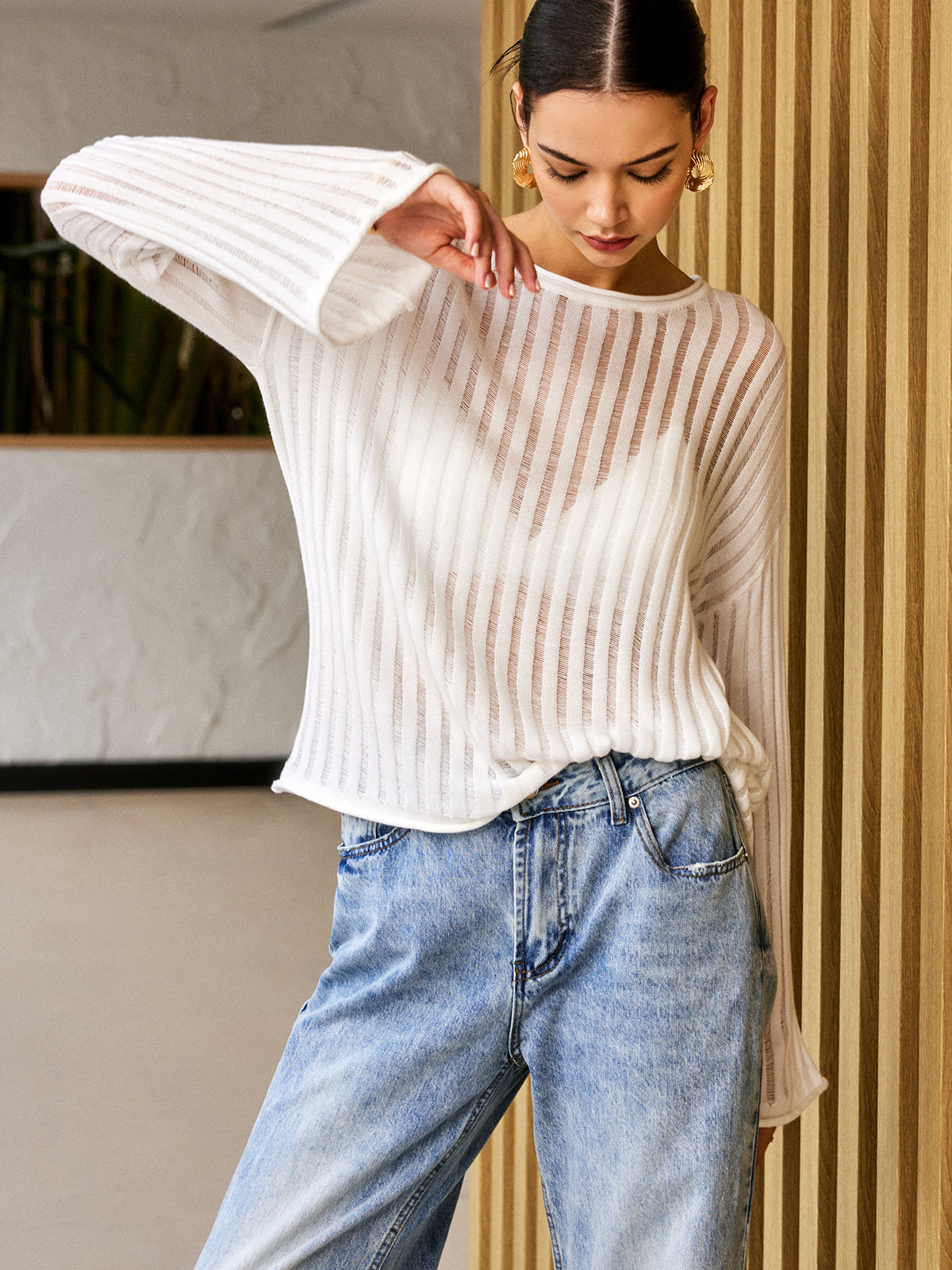 Oversized Semi-Sheer Long Sleeve Sweater