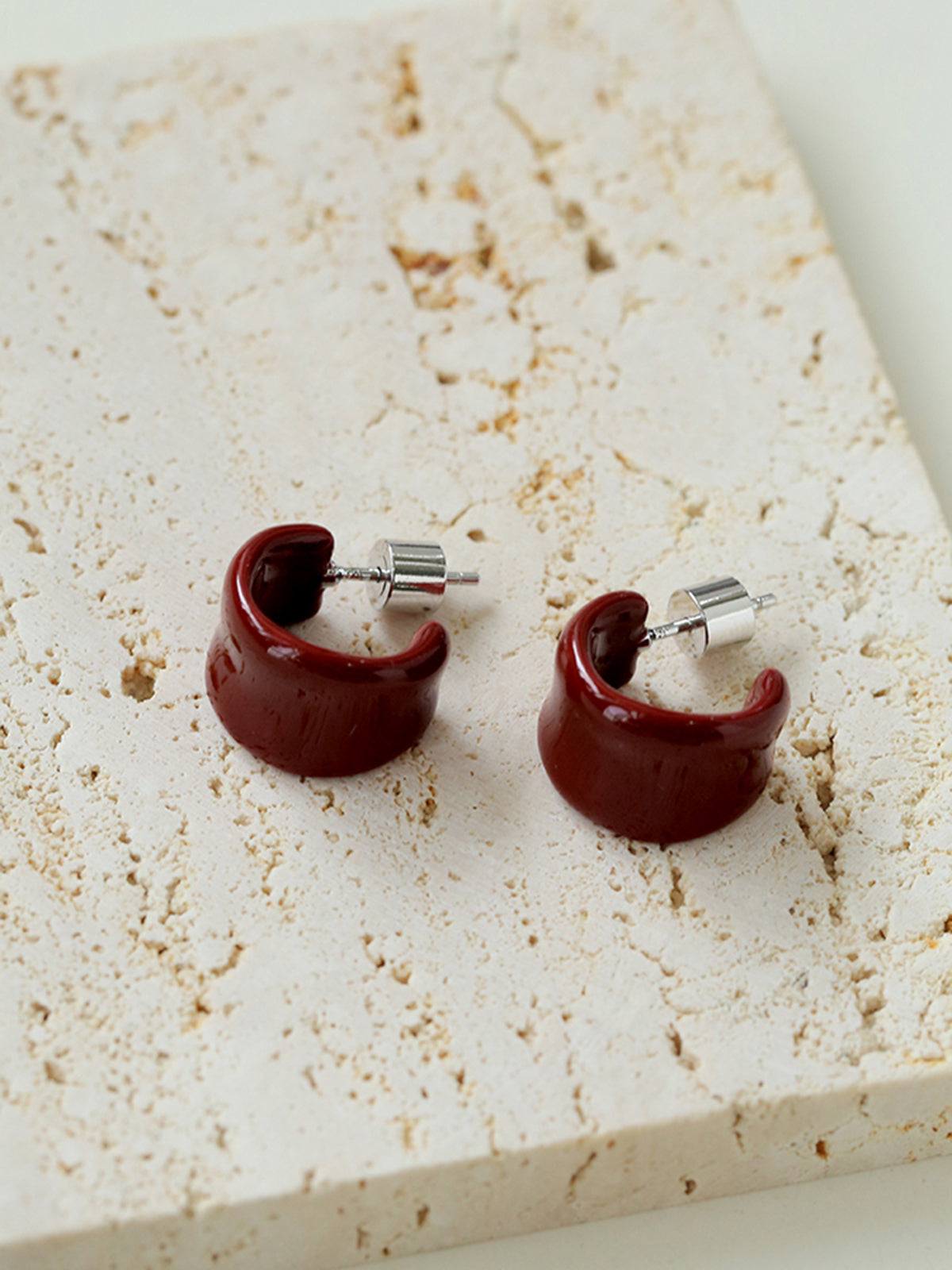 Textured Enamel C-Shaped Earrings