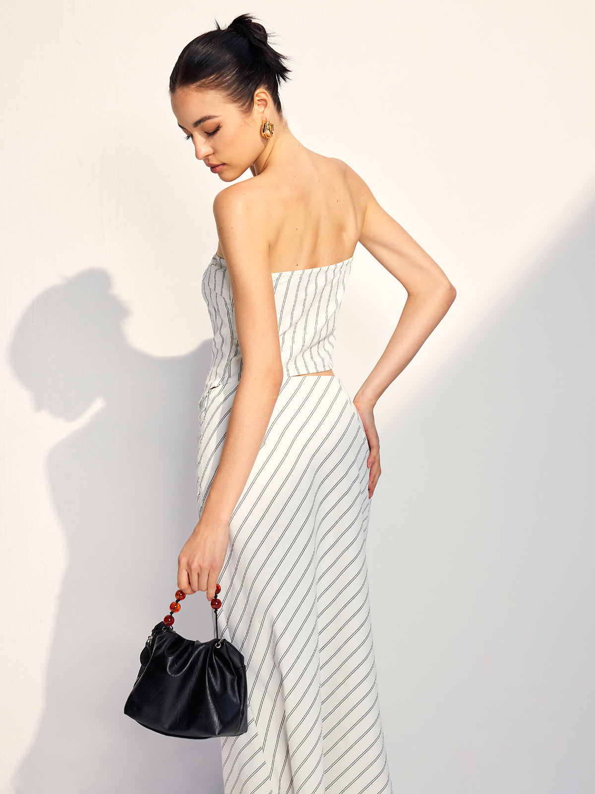 Asymmetrical Stripe Tube Skirt Set