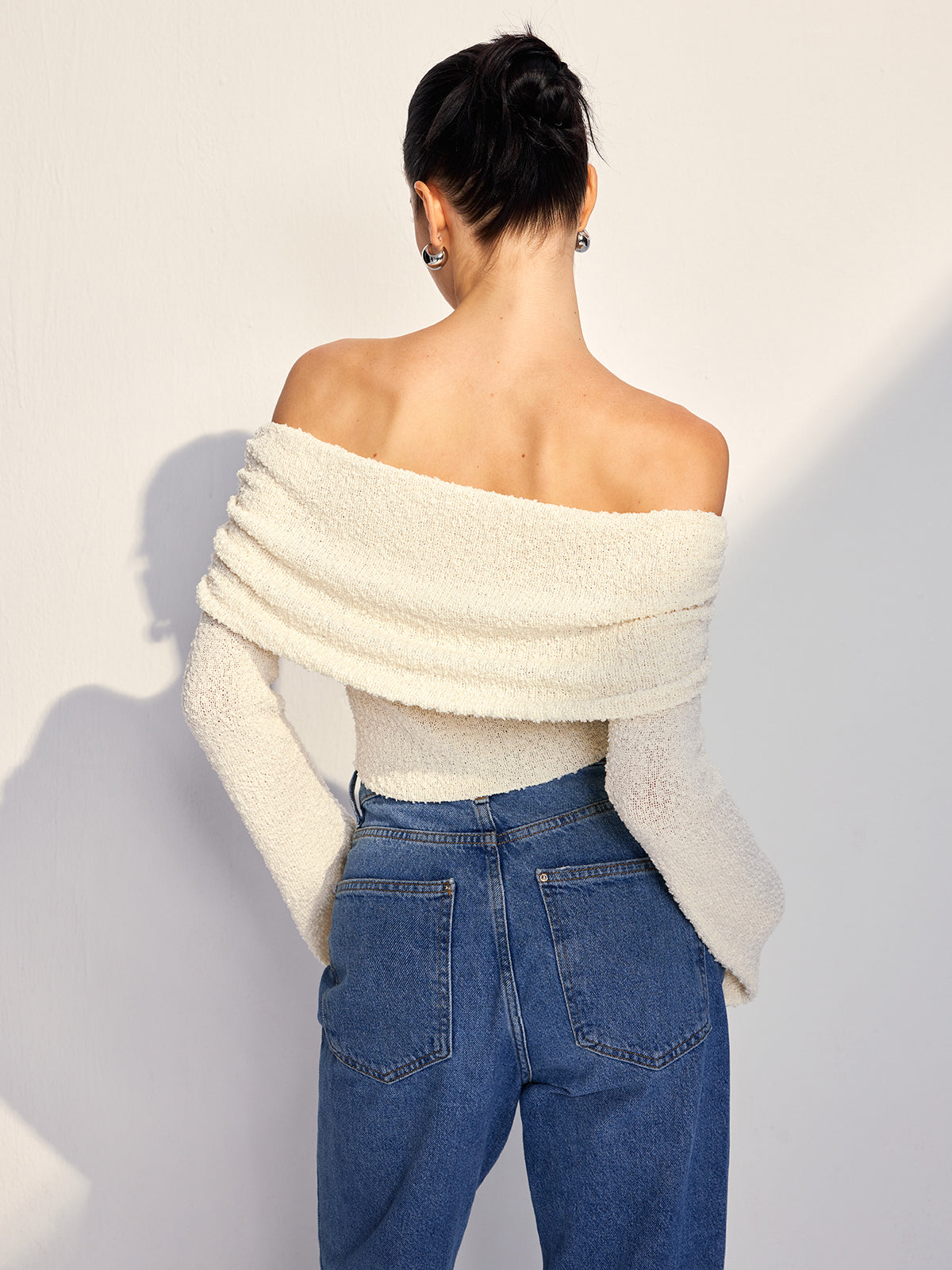 Off Shoulder Plain Knit Top