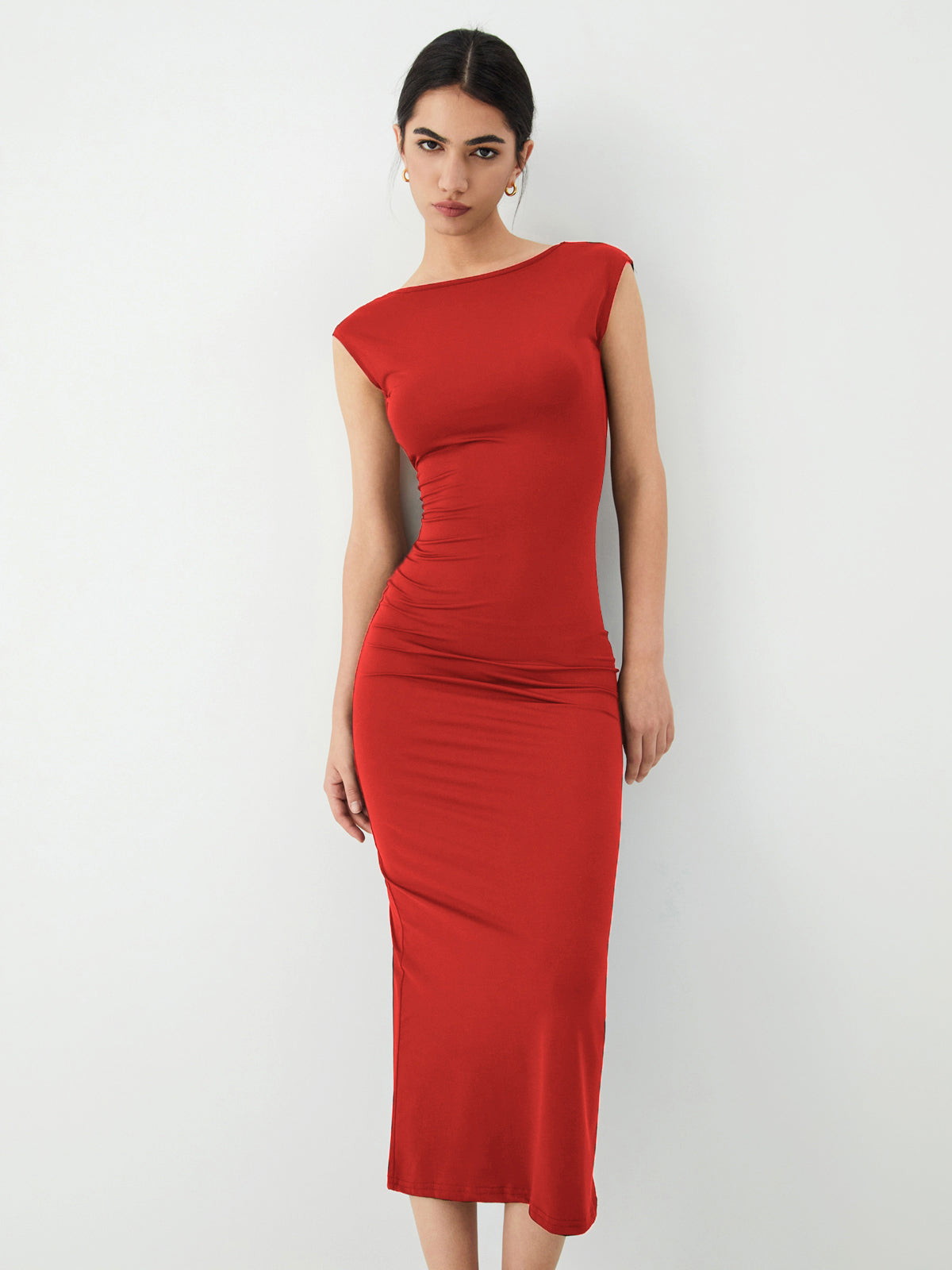 Solid Backless Midi Dress