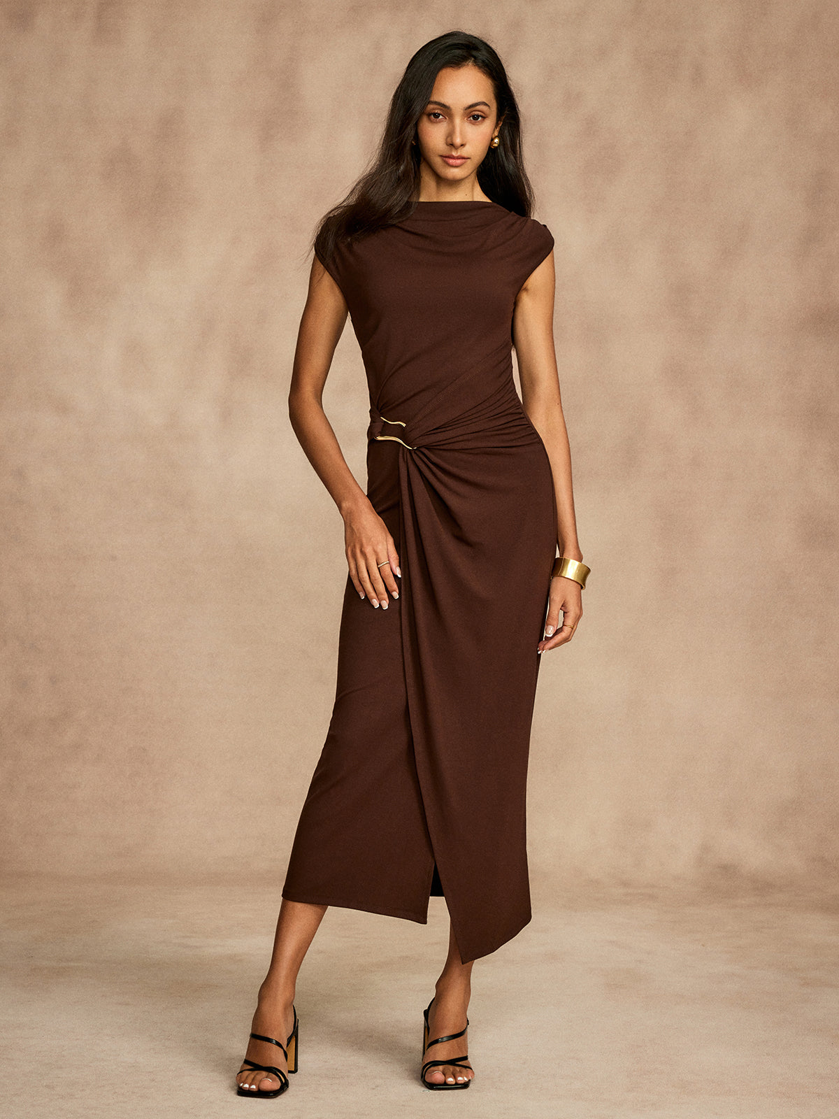 Pure Cotton Cap Sleeve Draped Dress