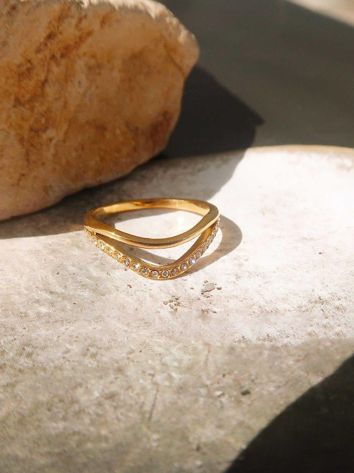 Golden Diamond Wave Ring