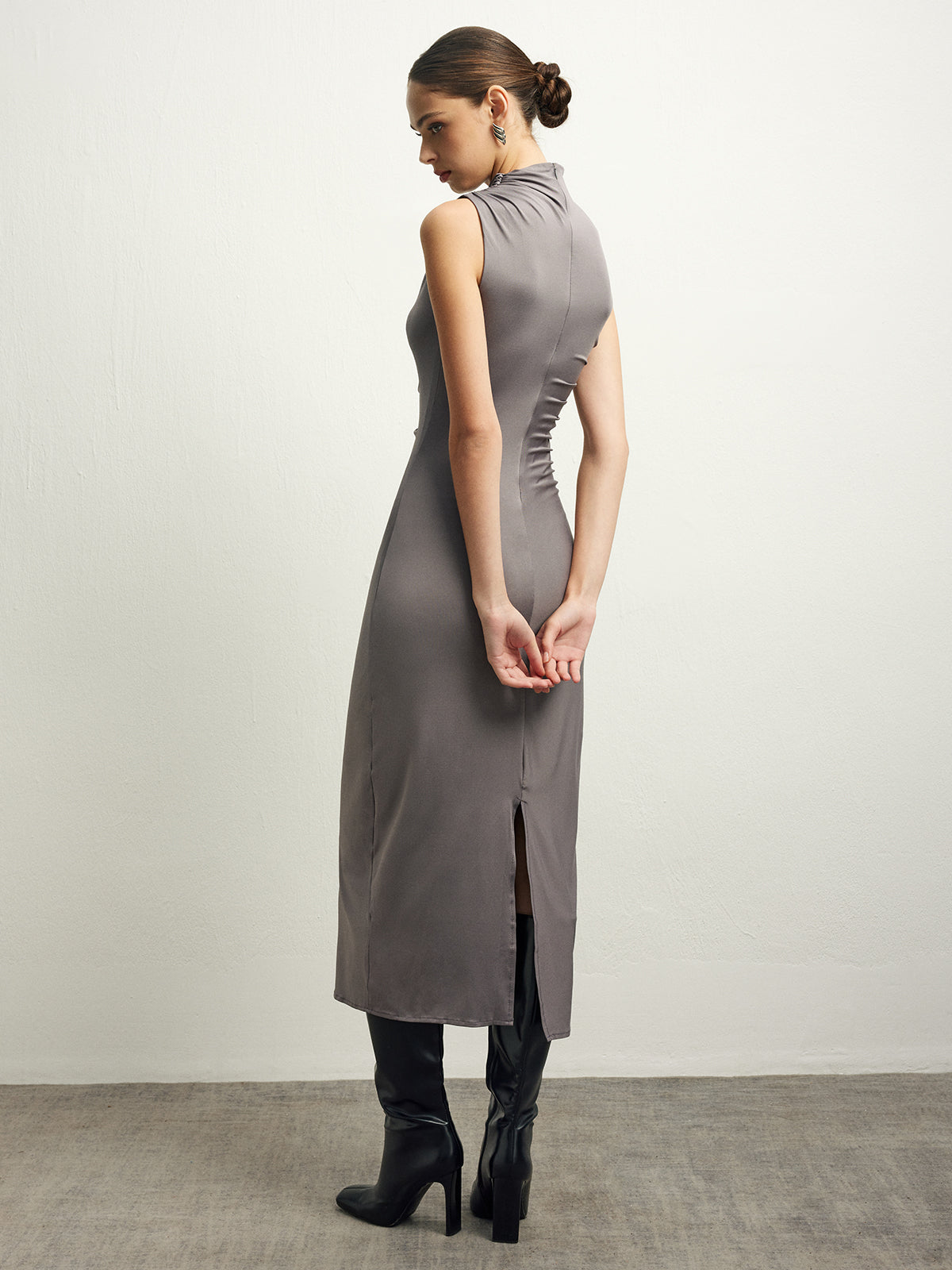 Pleated Split Jersey Tank Dress