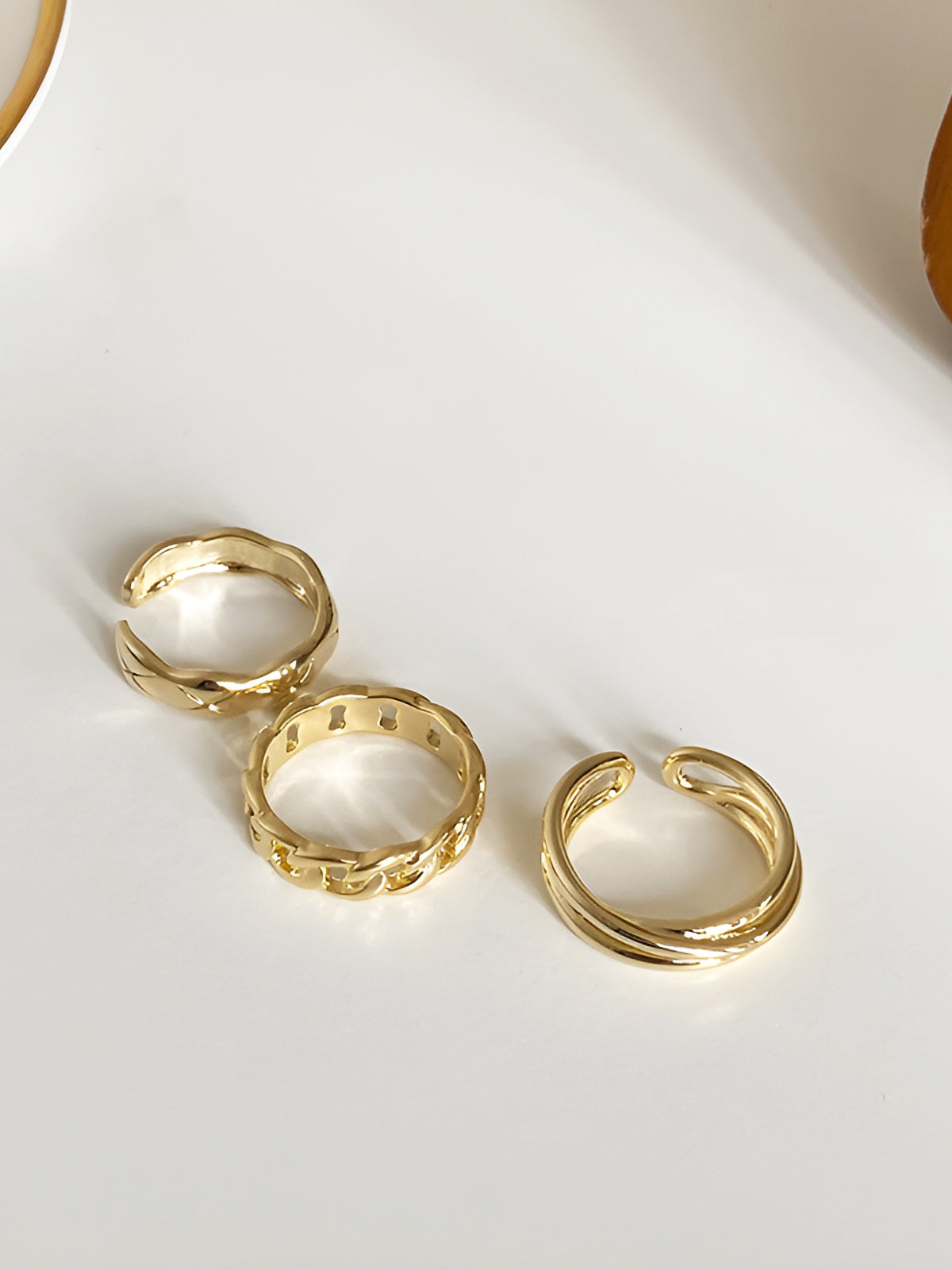 3pcs Golden Tunnel Twisted Hoop Ring