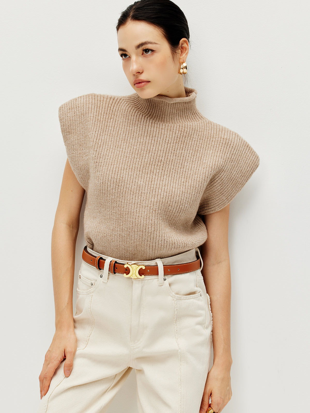 Ribbed Cap Sleeve Warm Sweater