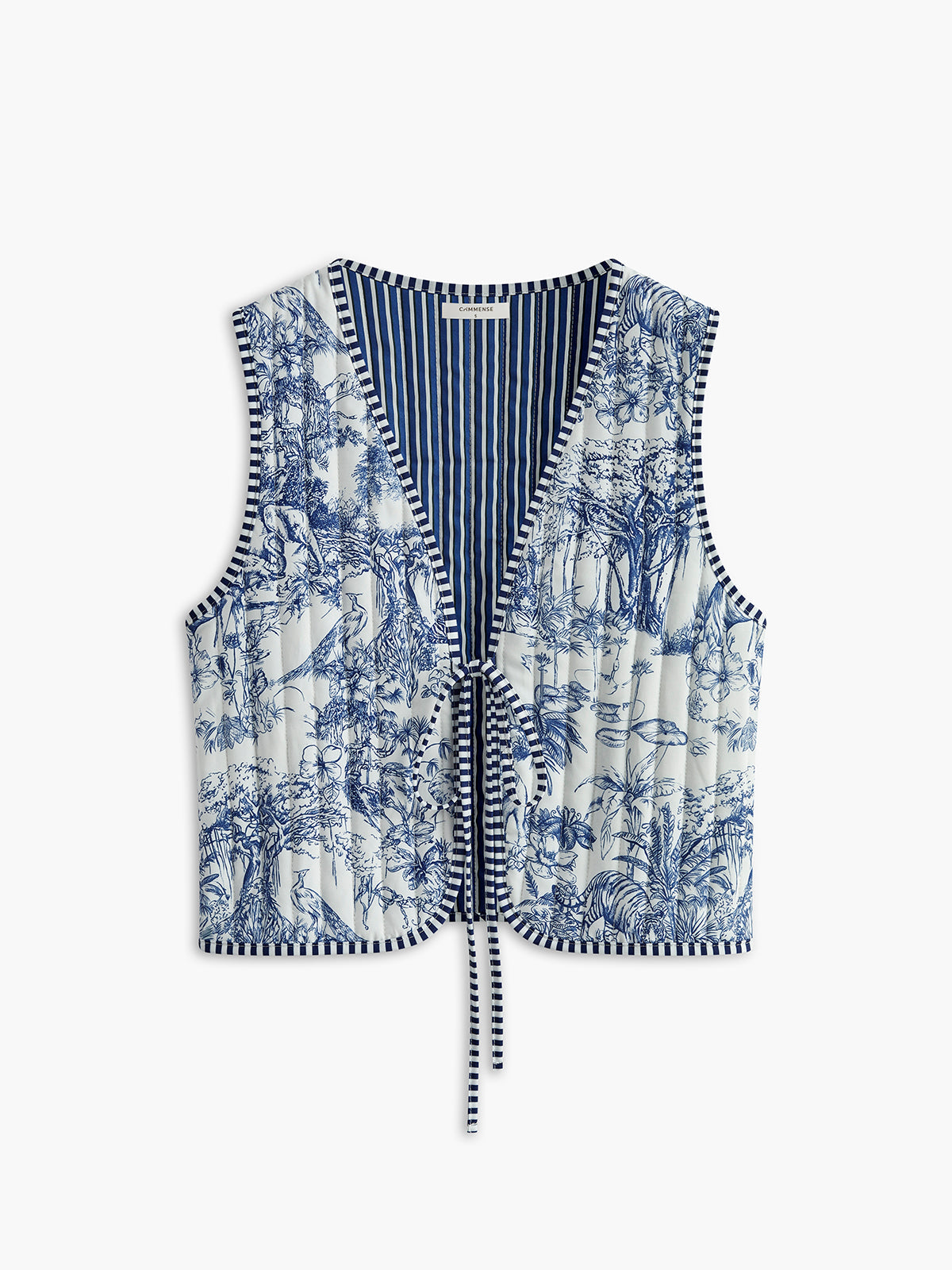 Contrast Trim Printed Tie Vest