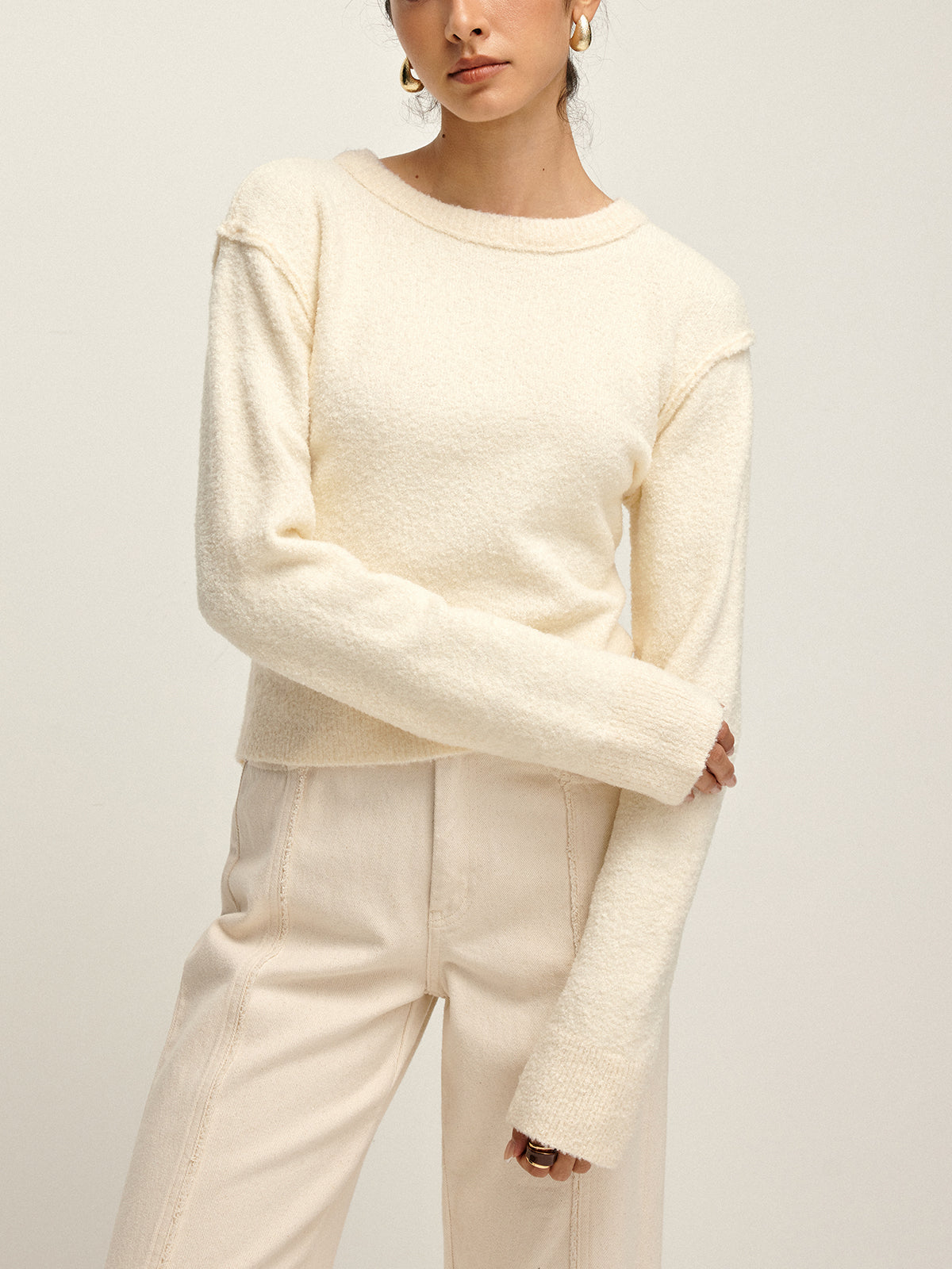 Plain Cutout Cozy Knit Top