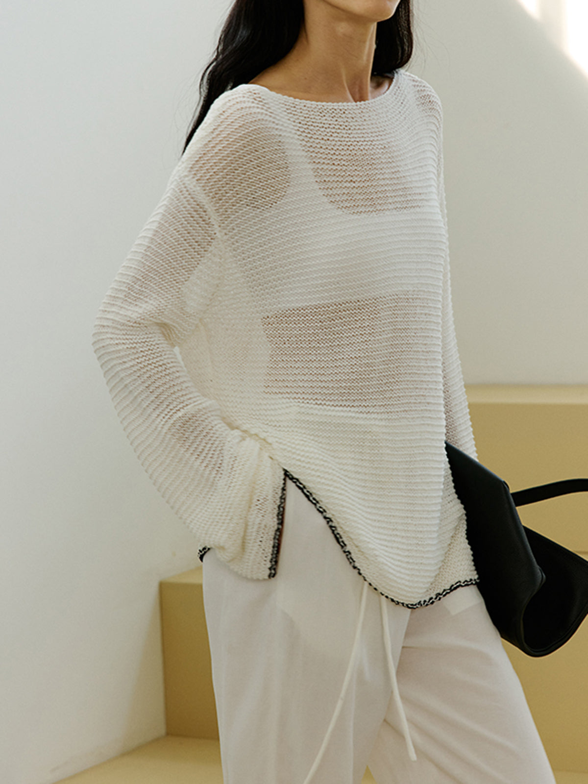 Oversized Contrast Trim Sim-Sheer Sweater