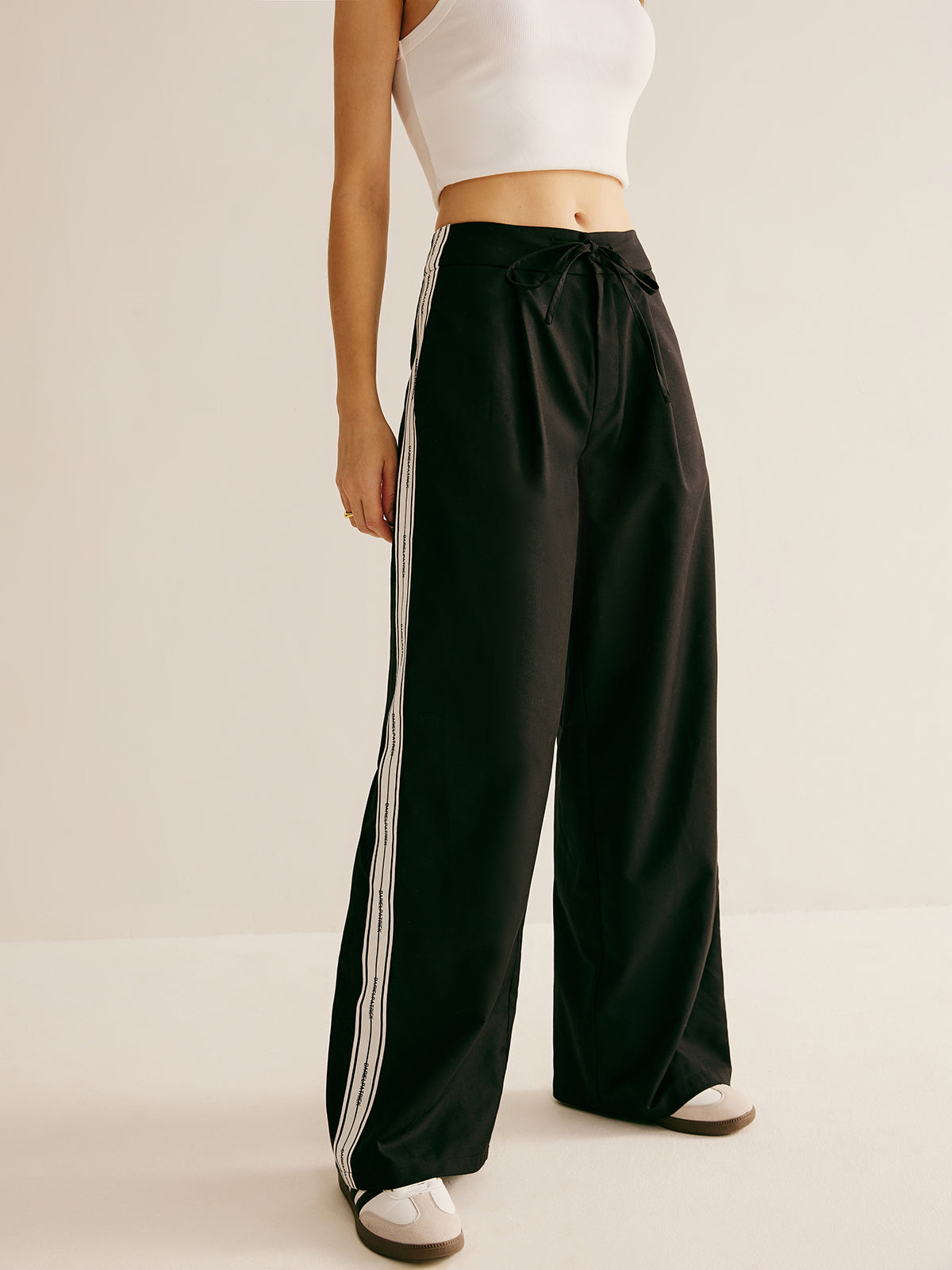 Patchwork High Waist Drawstring Pants