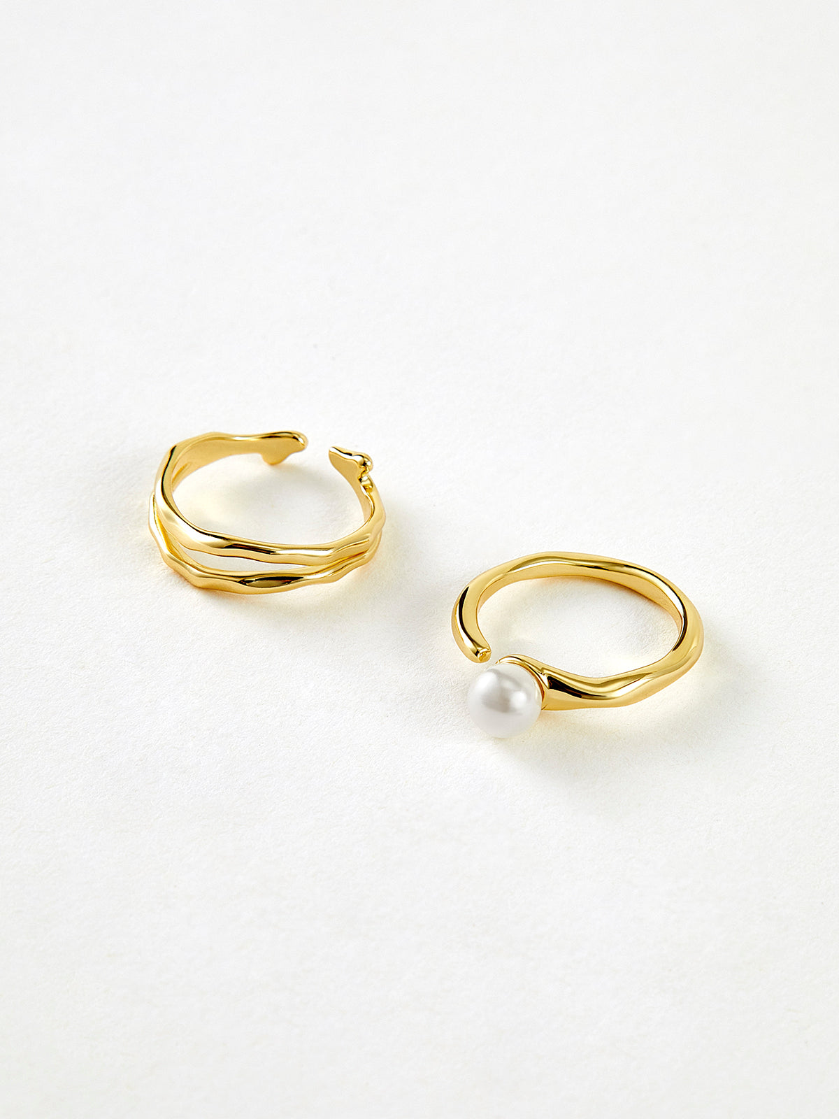 2pcs Golden Wavy Pearl Open Ring