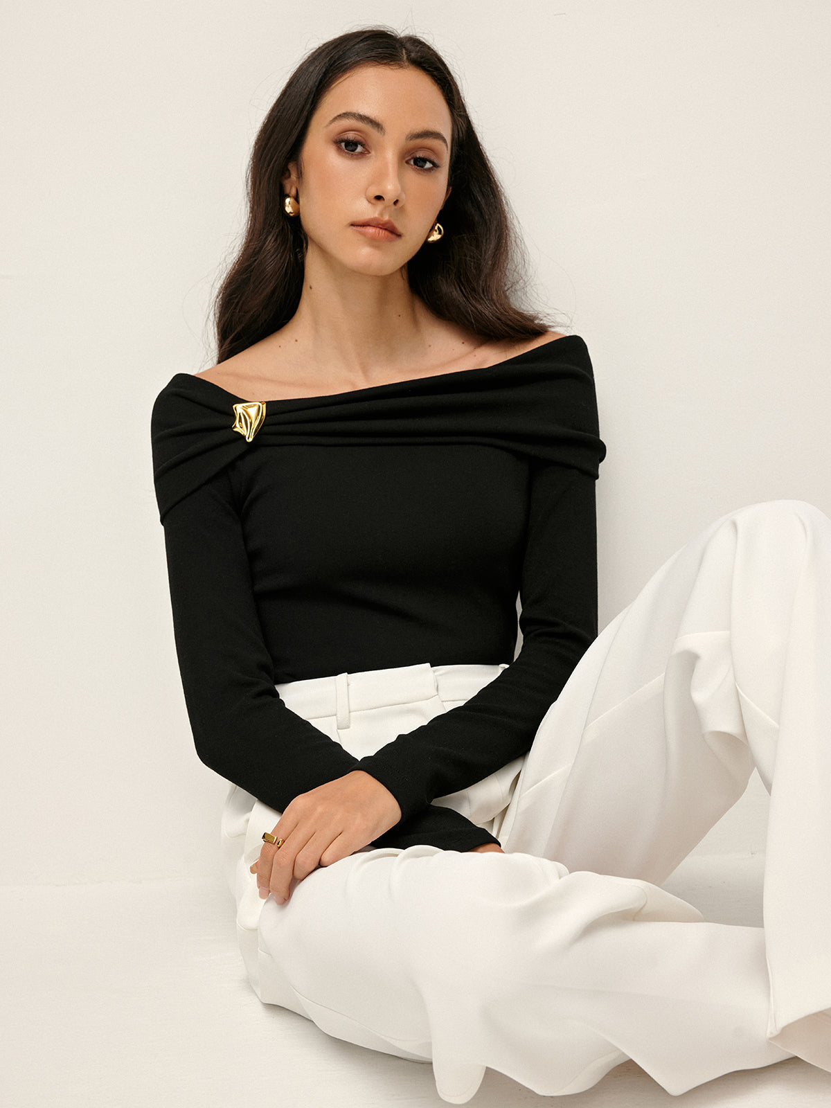 Pleated Off Shoulder T-Shirt