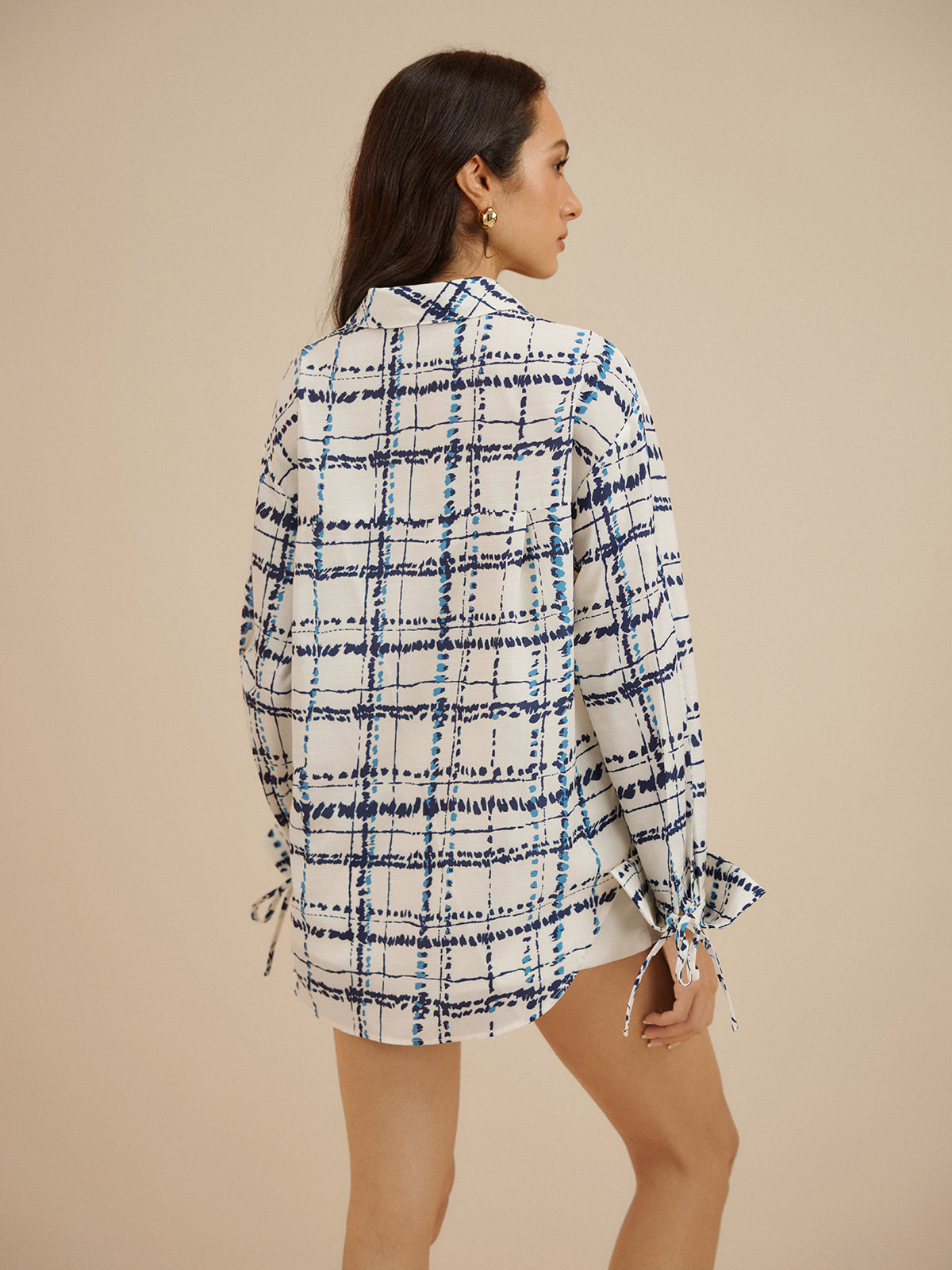 Oversized Lapel Plaid Printed Pockets Shirt