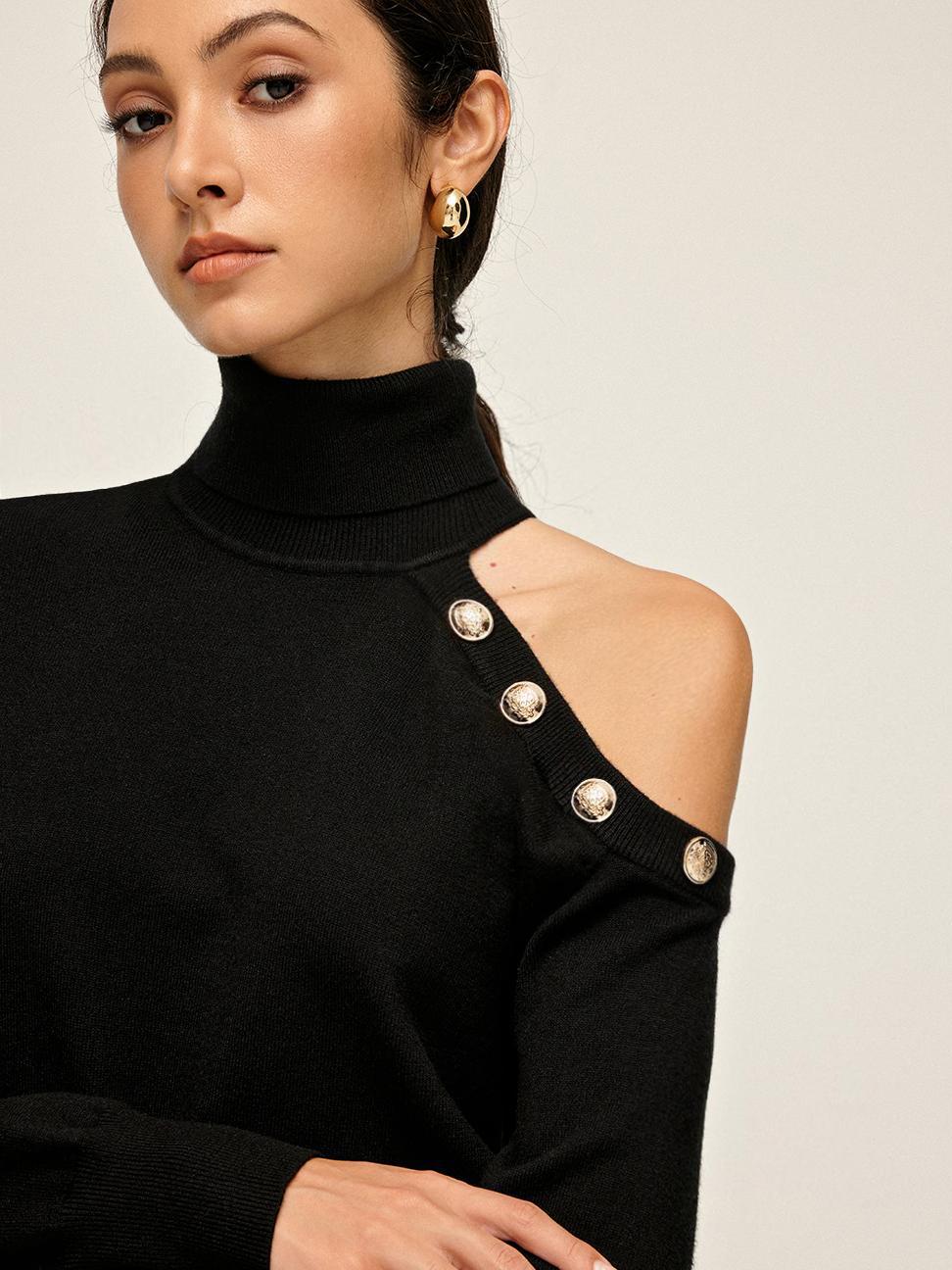 Turtleneck Asymmetrical One Shoulder Sweater