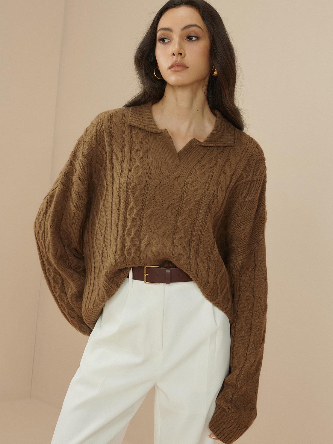 Oversized Lapel Cable Pullover Sweater