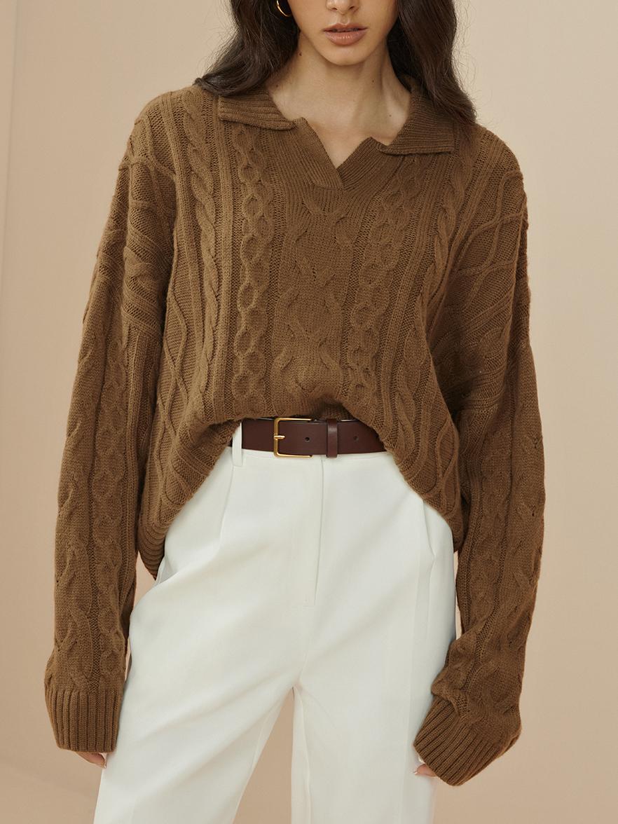 Oversized Lapel Cable Pullover Sweater