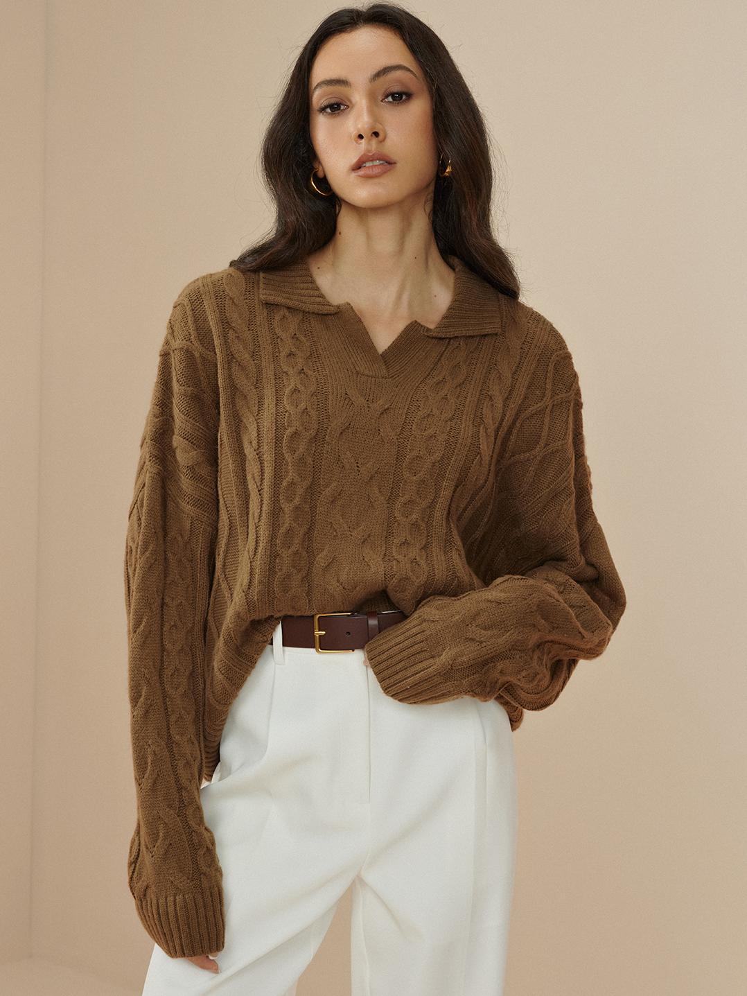 Oversized Lapel Cable Pullover Sweater