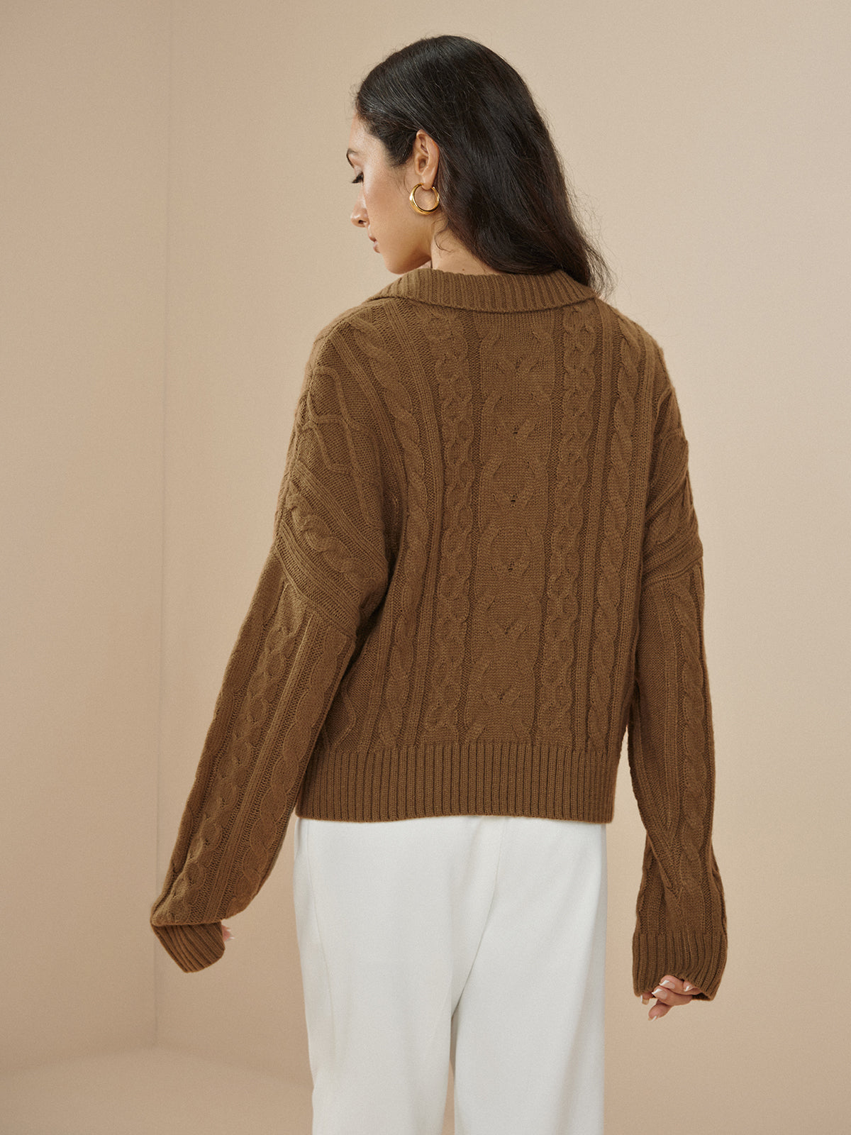 Oversized Lapel Cable Pullover Sweater