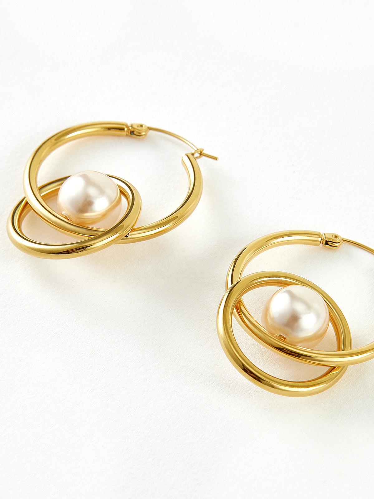 Double Hoop Pearl Drop Earrings