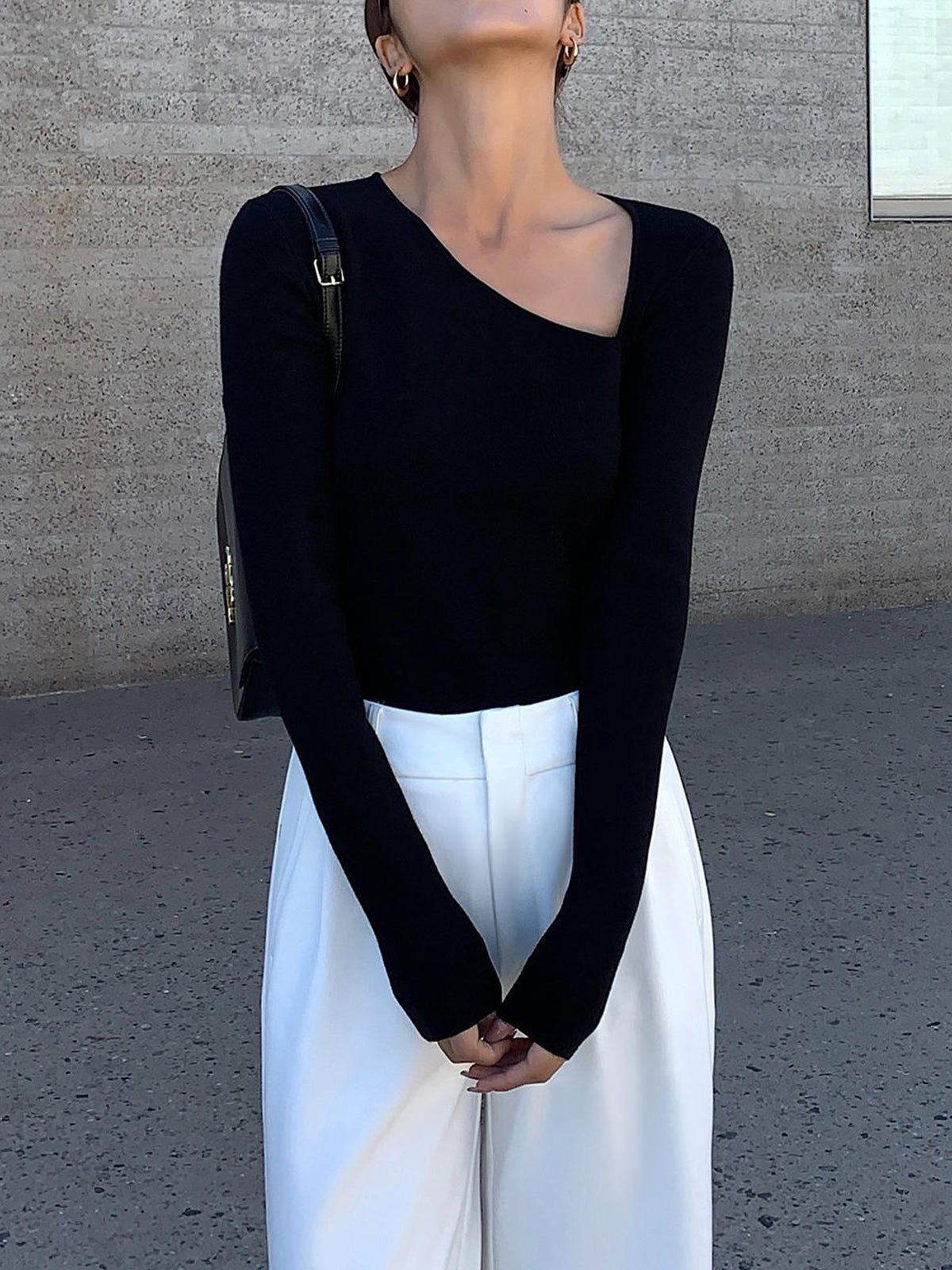 Asymmetrical Plain Long Sleeve T-Shirt