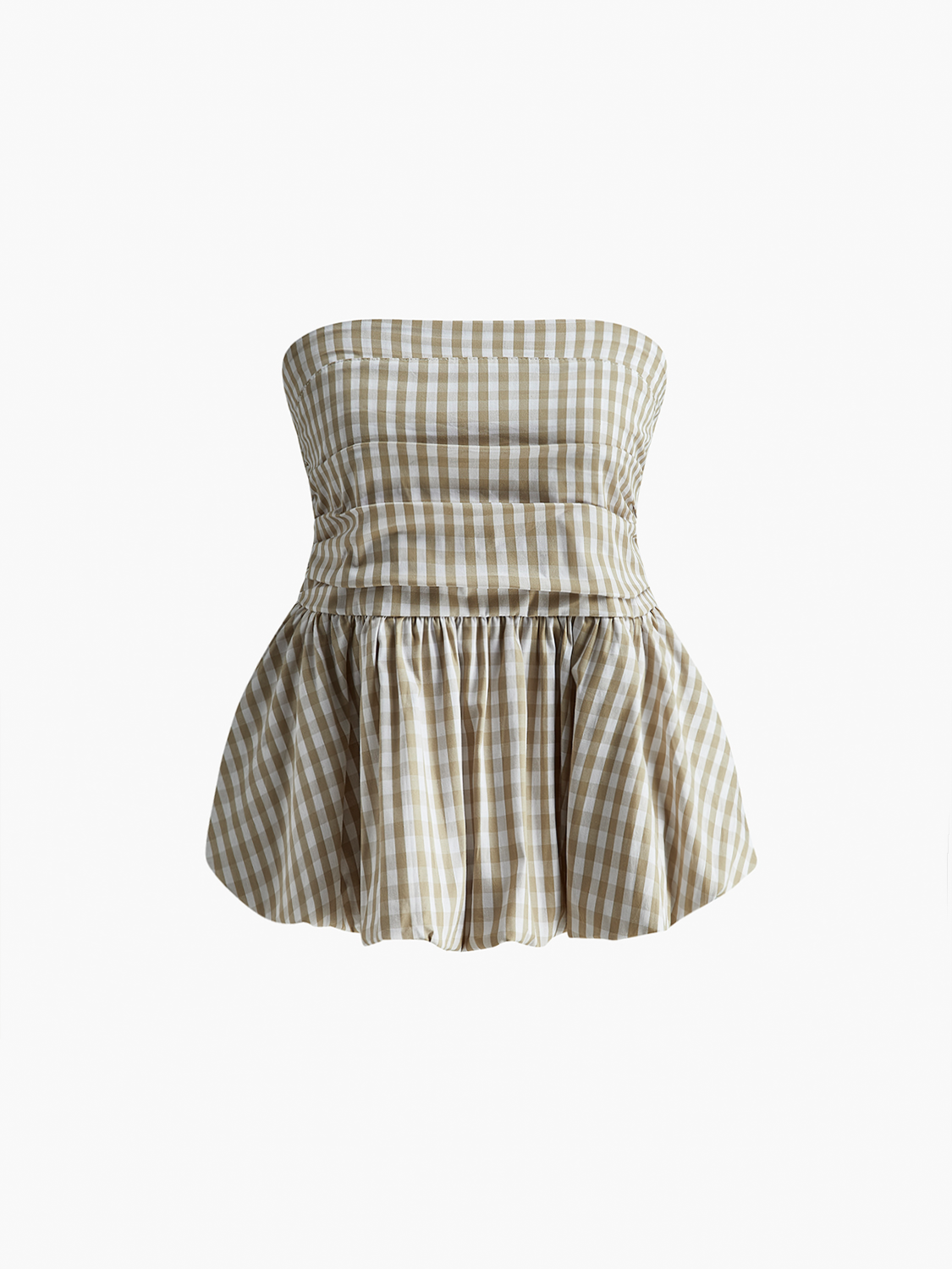 Puff Shirred Plaid Tube Top