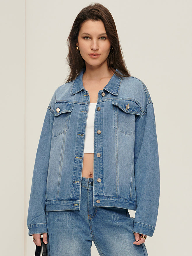 Lapel Pockets Denim Jacket