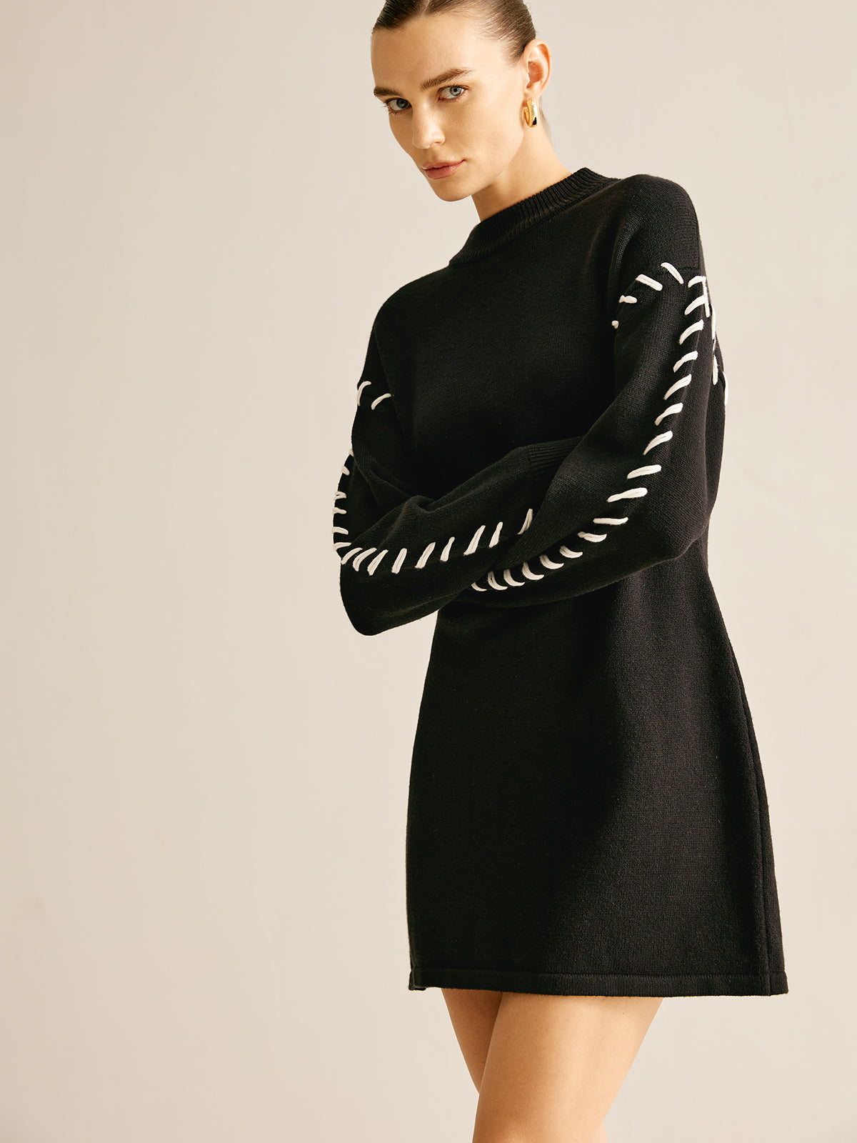 Contrast Trim Sweater Short Dress