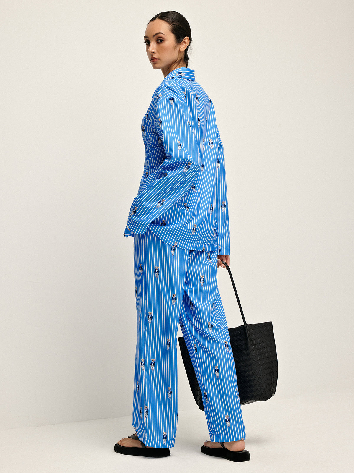 Pinstripe Lapel Printed Pants Set