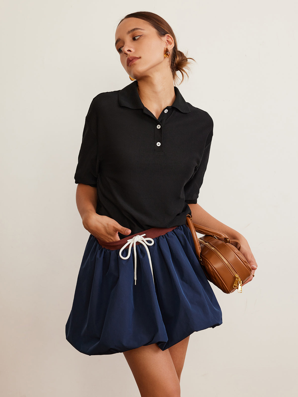 Pleated Drawstring Bubble Mini Skirt