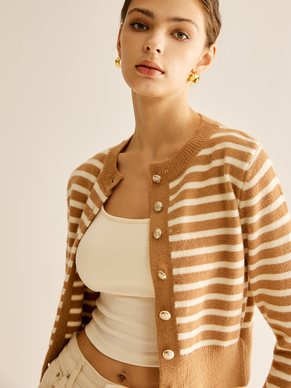 Round Neck Striped Cardigan