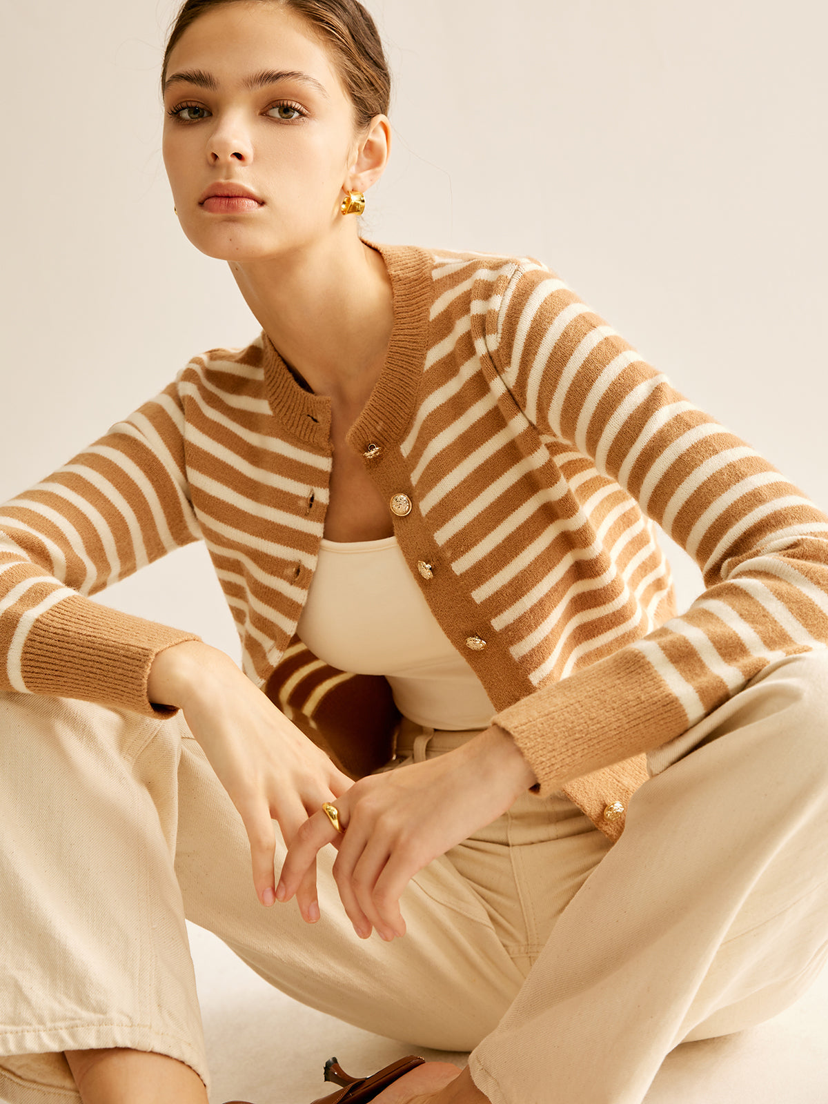 Round Neck Striped Cardigan