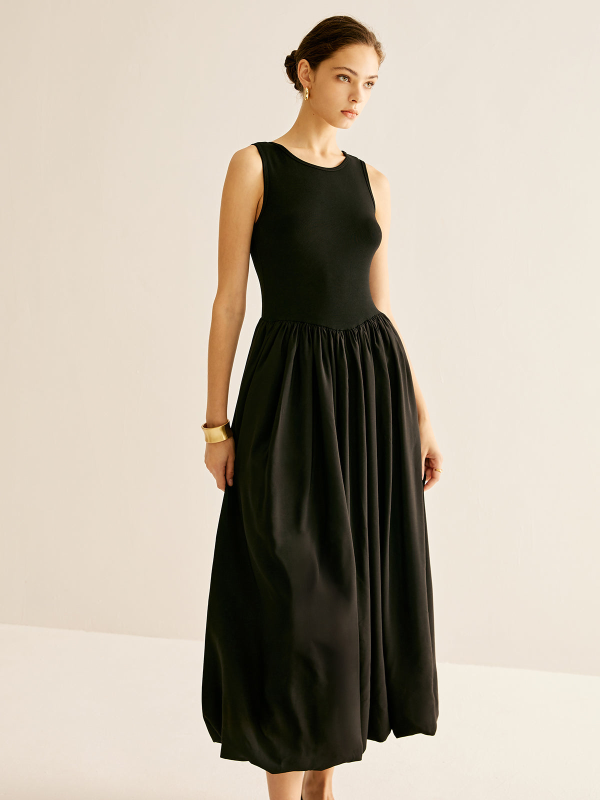 Panel Pleated Jersey Tank Dress