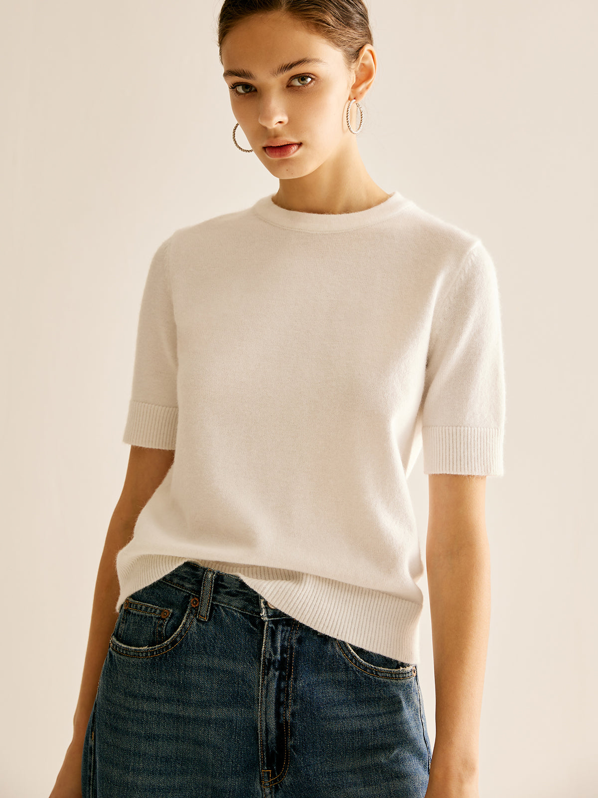 Crew Neck Plain Knit Top