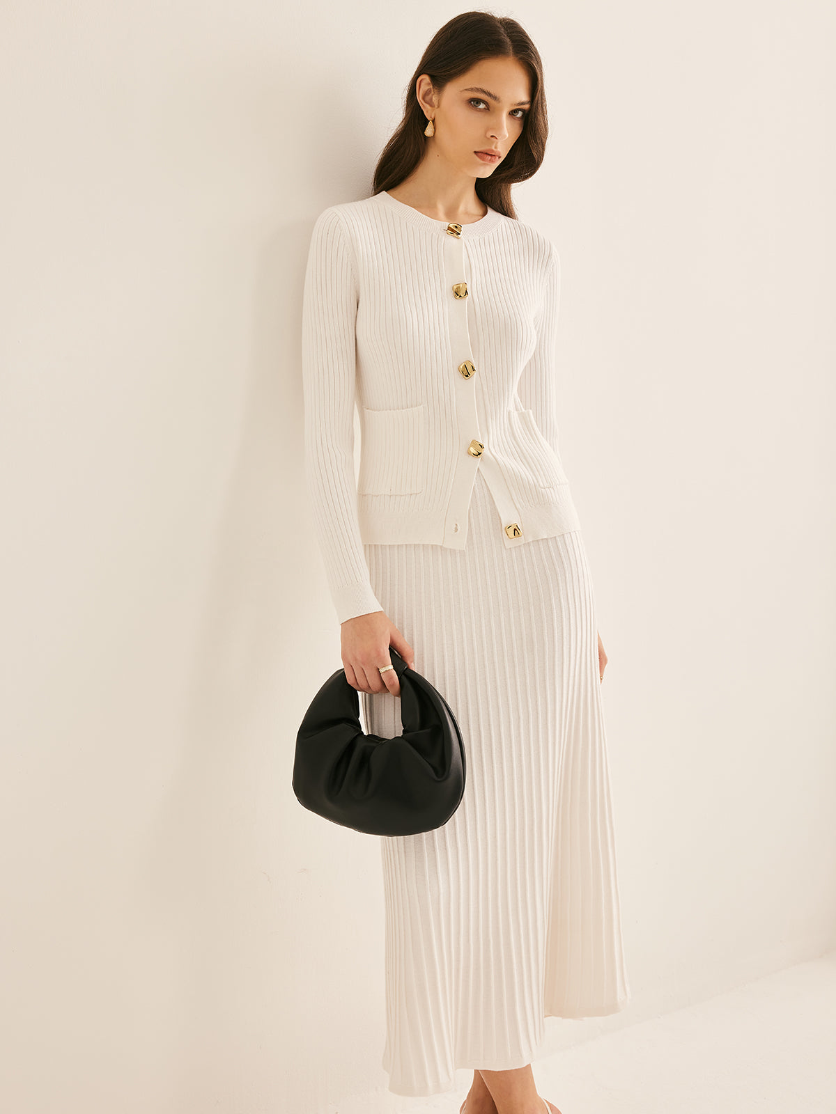 Elegant Button Pleated Sweater Co-ords