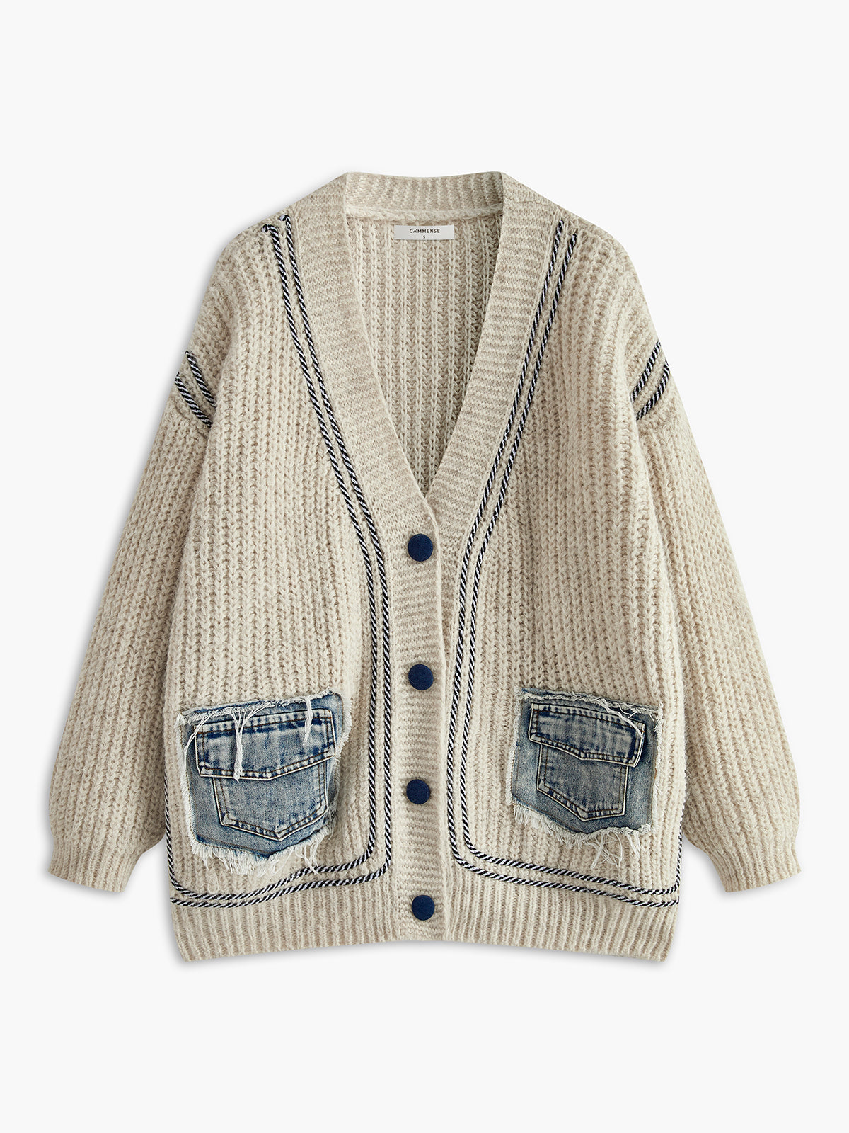 Contrast Binding V-Neck Pockets Cardigan