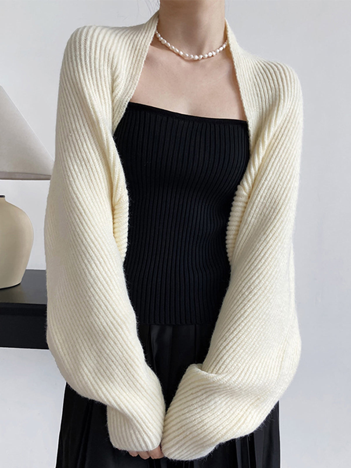 Solid Open-Front Shrug Sweater